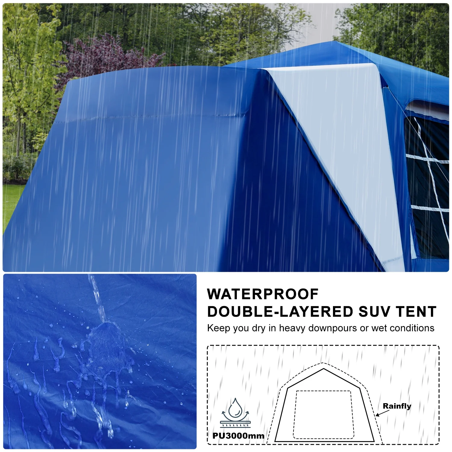 Slsy SUV Tent with Porch for Camping, 6-Person 10' x 10' Car Camping Tent w/ Screen House Room, Universal Waterproof SUV Camping Tent for Travel Camp Outdoor - Womvr