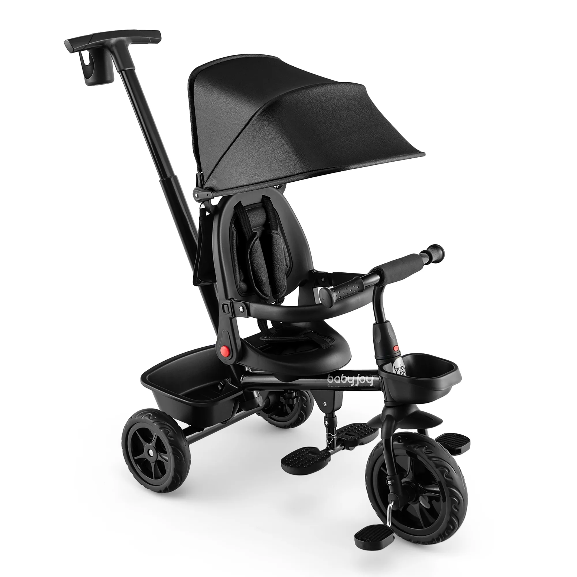 Babyjoy 4-in-1 Toddler Tricycle Reversible Baby Trike W/ Height Adjustable Push Handle - Womvr
