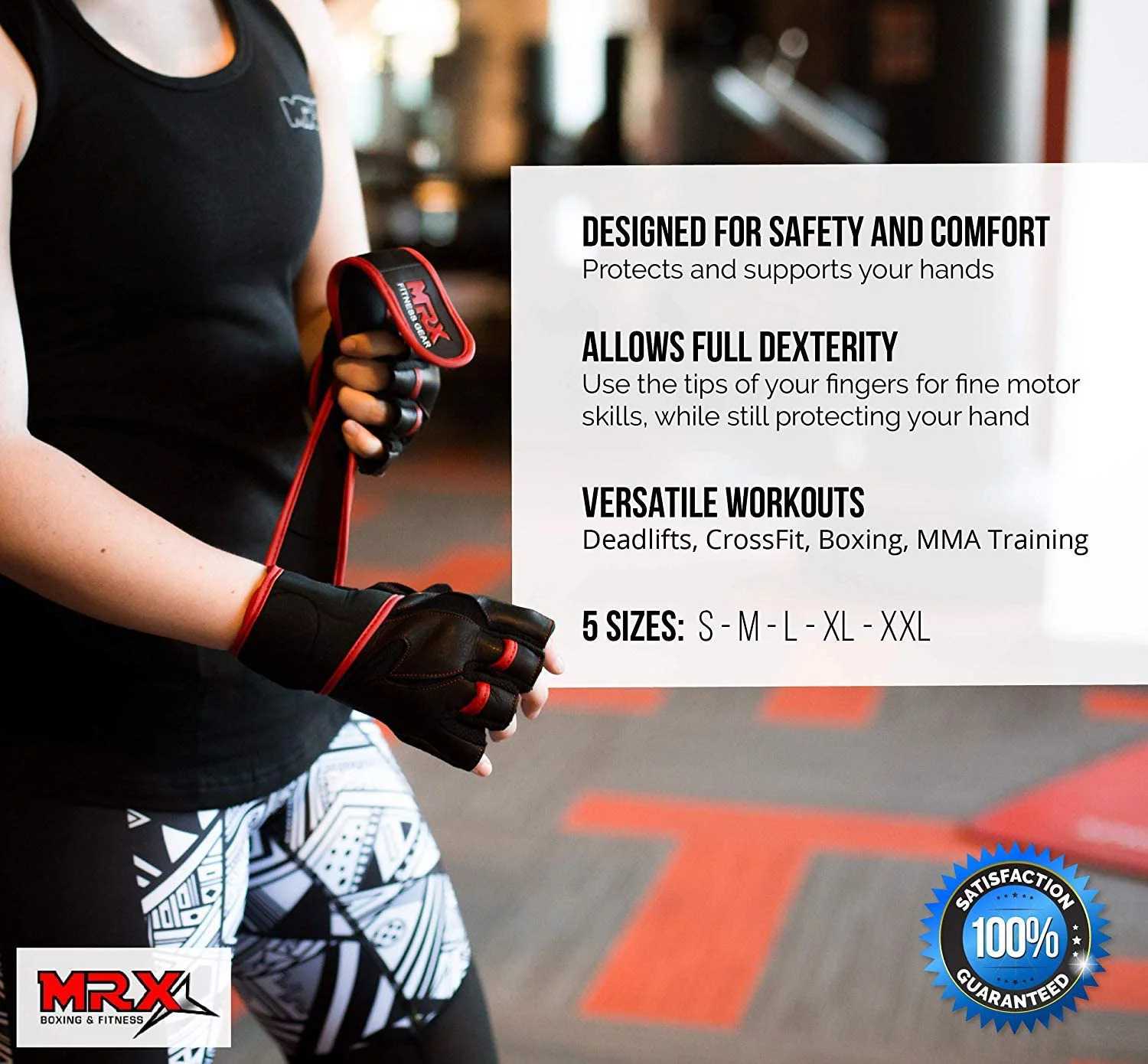 MRX Weight Lifting Gloves Gym Power Training Fitness Bodybuilding Glove Long Wrist Strap Black / Red M - Womvr