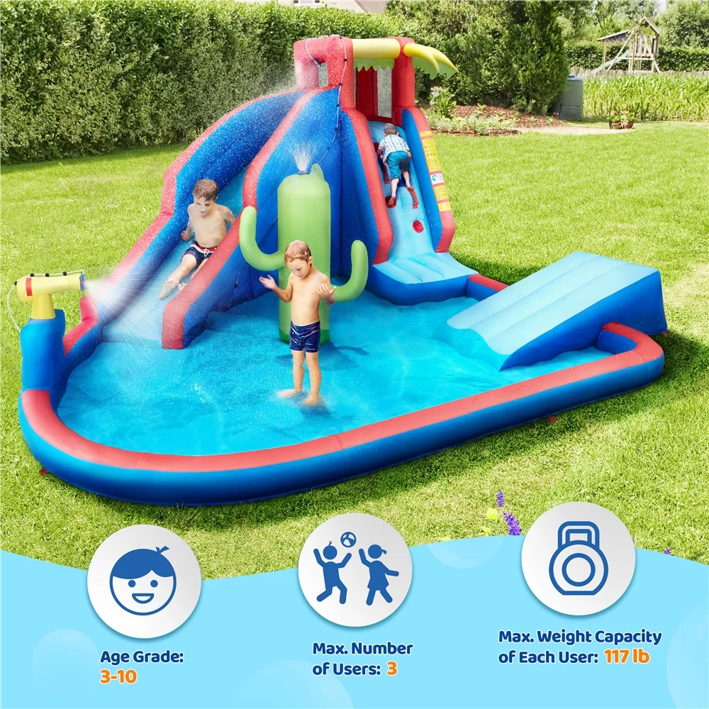 SmileMart 15.2′L x 13.4′W x 7.5′H Inflatable Water Slide with Storage Bag & 520 W Blower for Kids - Womvr