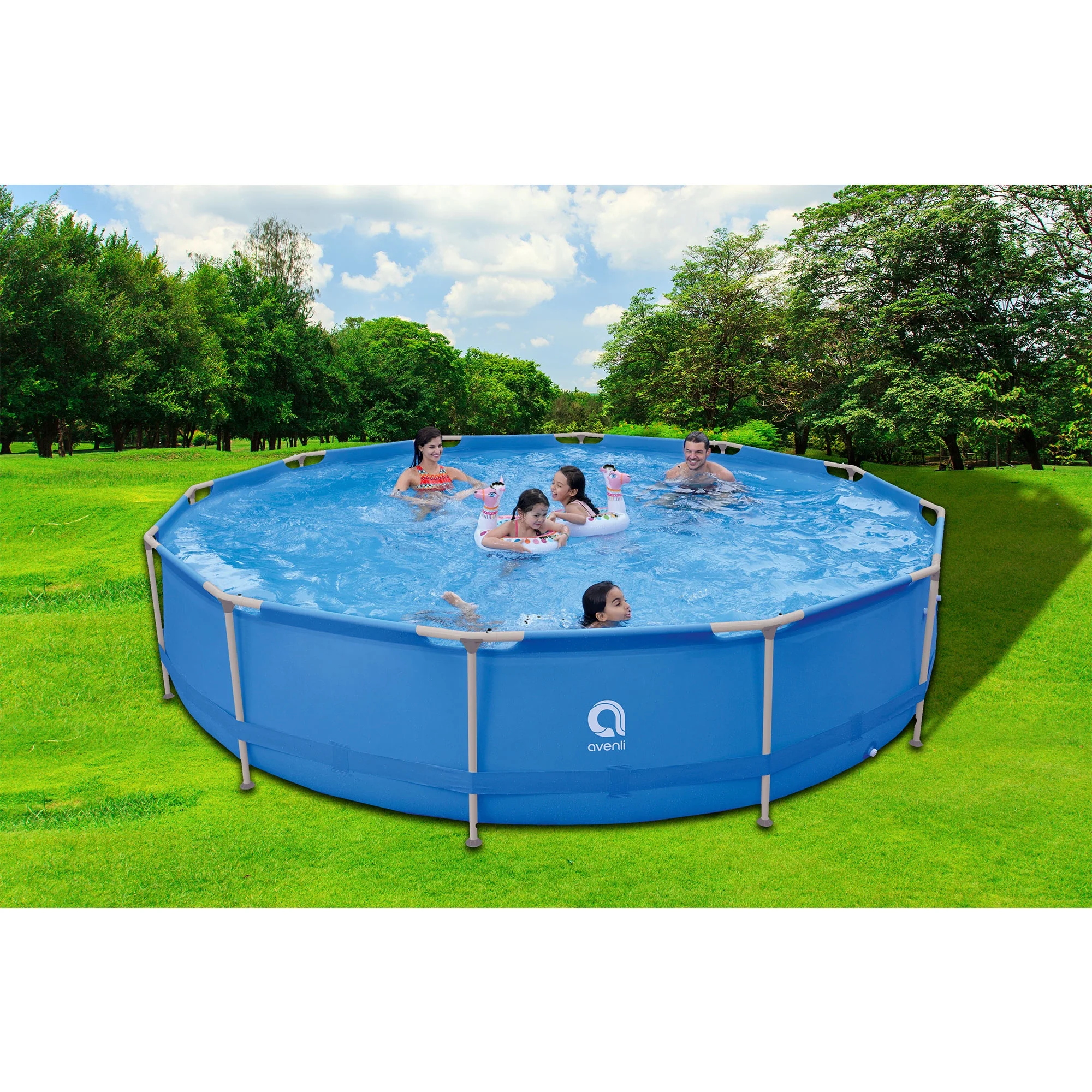 JLeisure Avenli 15 Foot x 36 Inch Steel Frame Above Ground Swimming Pool - Womvr
