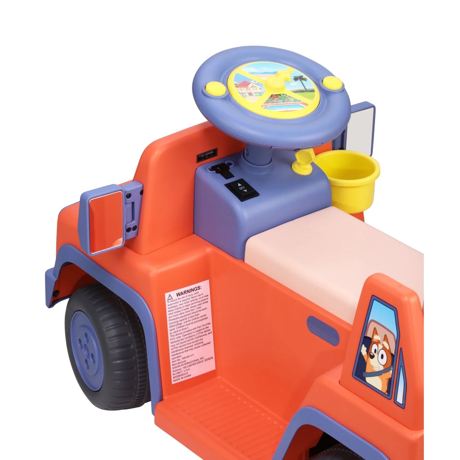 Bluey 6 Volt Ride on Car with Sounds, 6V Battery Powered Toy, Kids and Toddlers Ages 2+ - Womvr