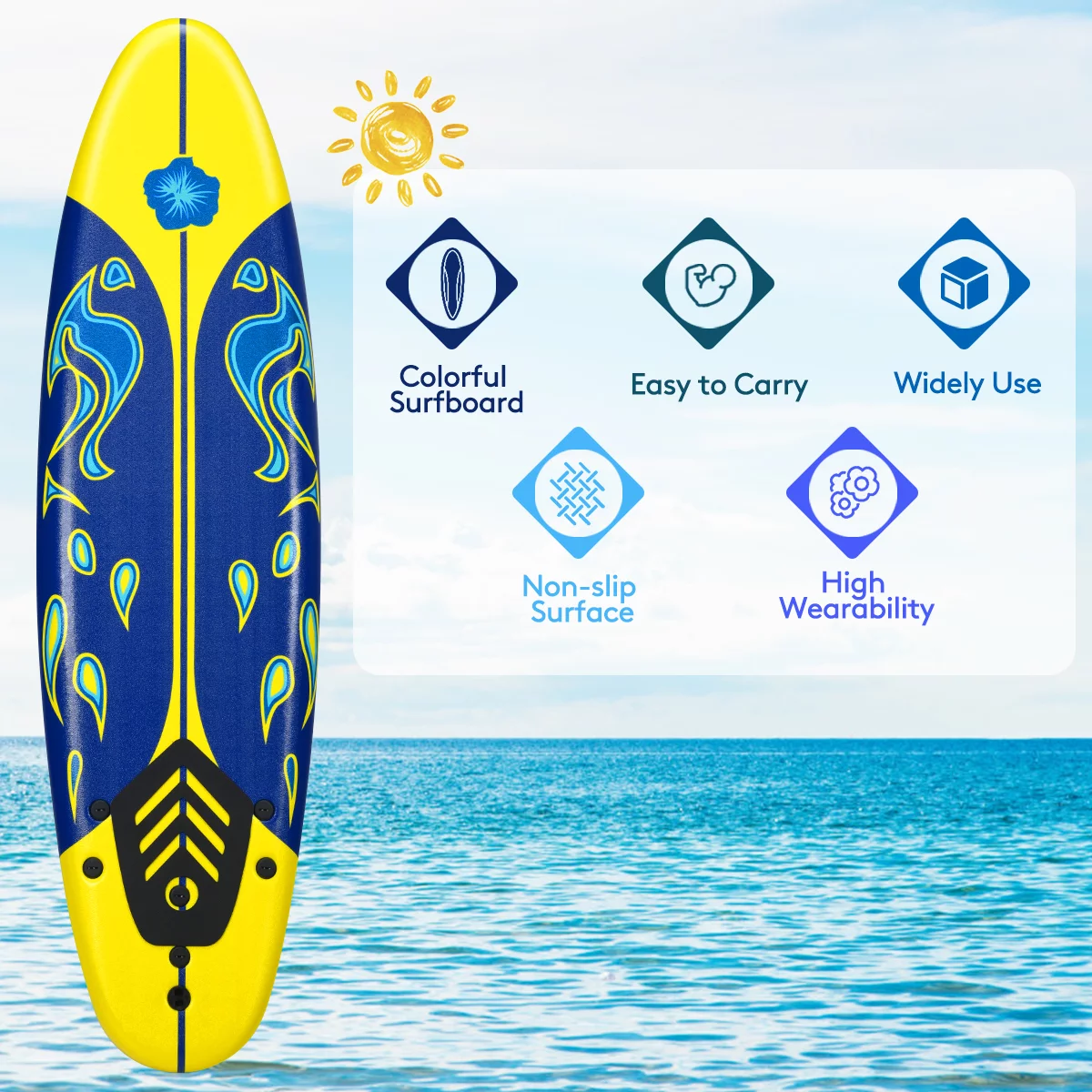 Topbuy 6' Surfboard Inflation-free Long Surfing Board with Safety Leash White - Womvr