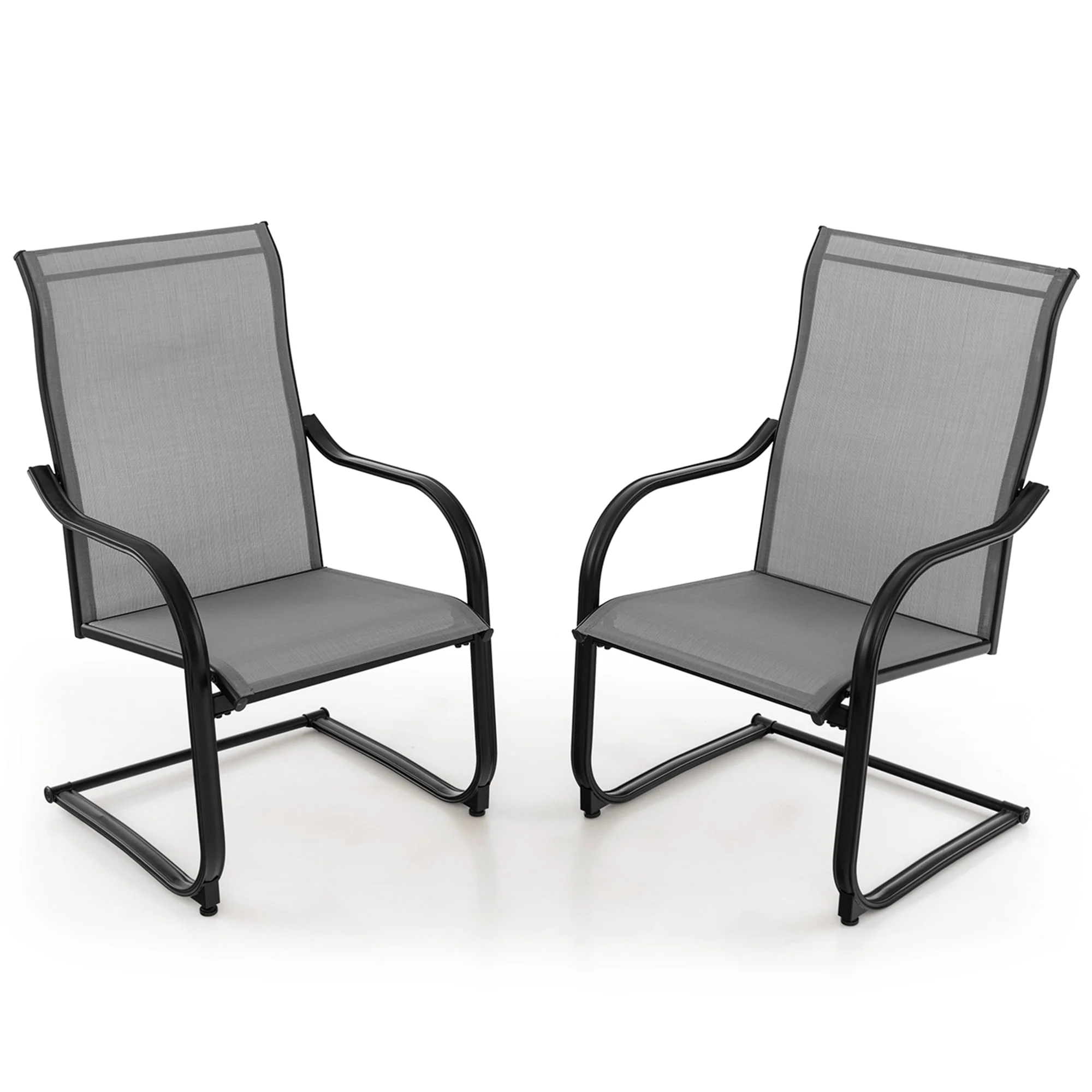 Costway 2pcs C-Spring Motion Patio Dining Chairs All Weather Heavy Duty Outdoor Black - Womvr