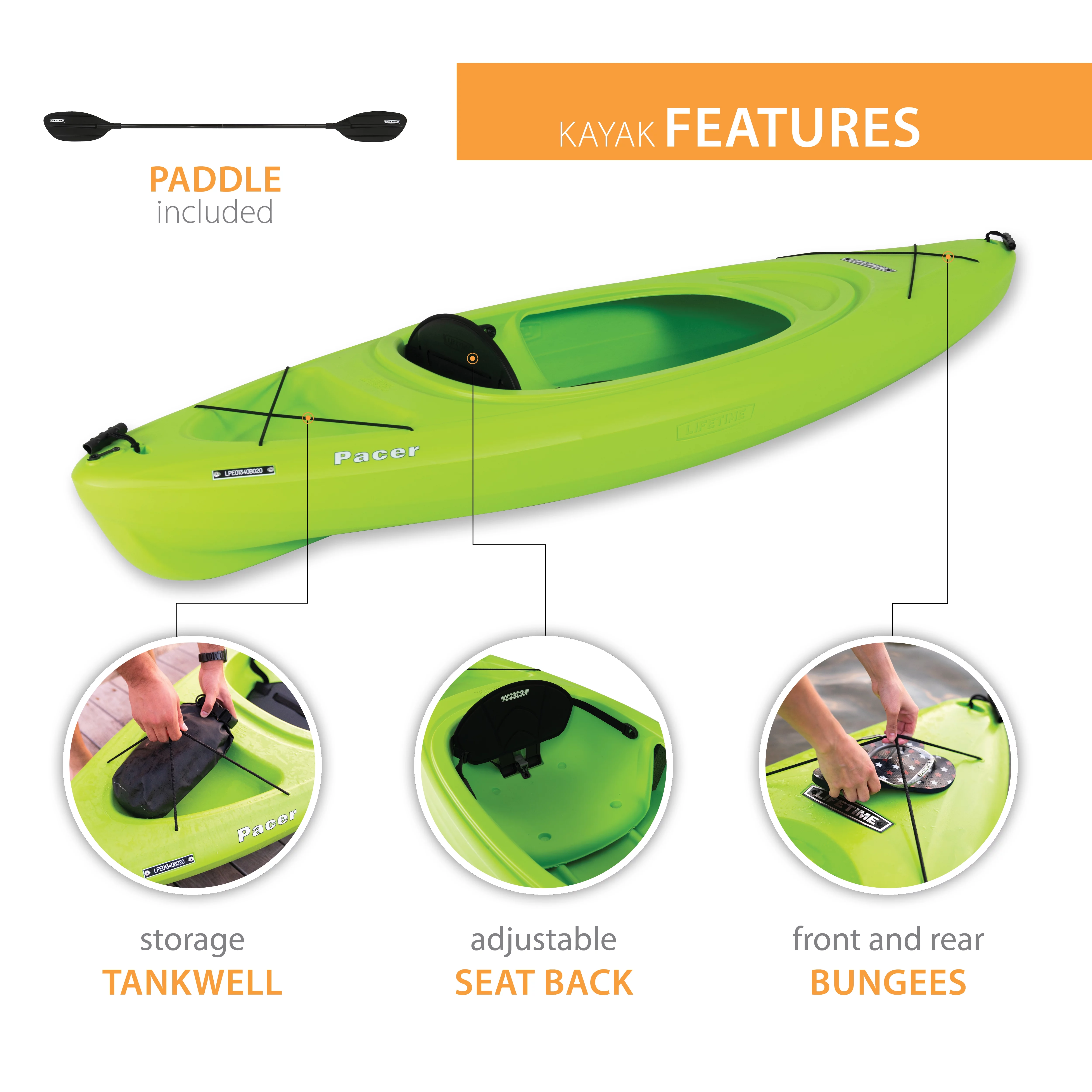 Lifetime Pacer 8 ft. Sit-Inside Kayak, Green (91032) - Womvr