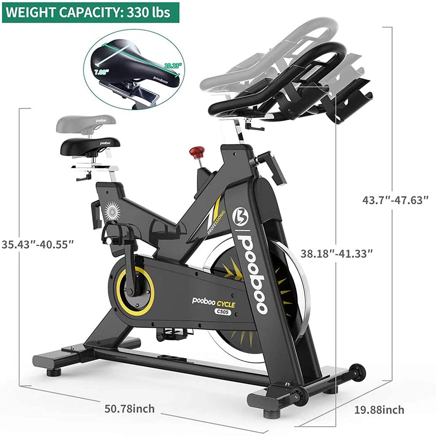 Pooboo Professional Commercial Exercise Bikes Heavy Duty Flywheel Belt Drive Stationary Indoor Cycling Bike 430lb - Womvr