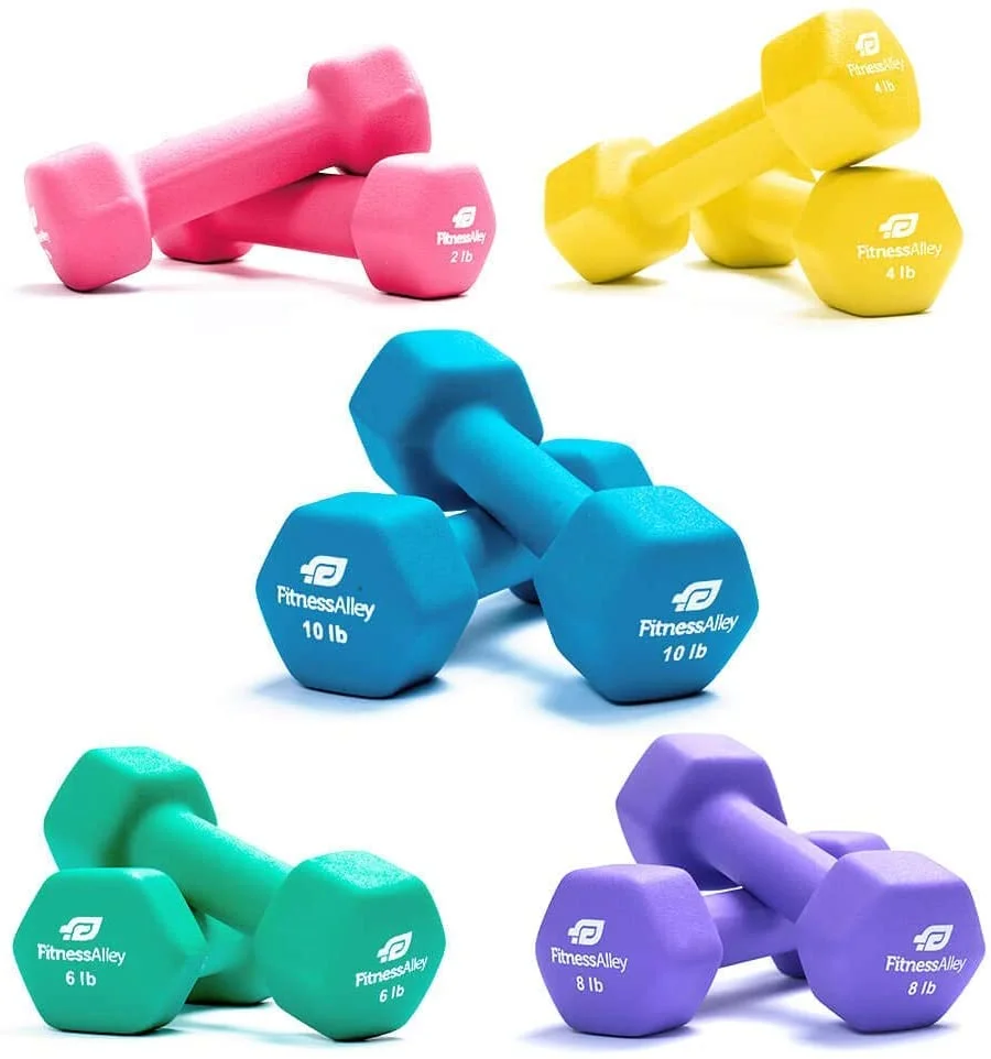 Fitness Alley Neoprene Workout Dumbbells - Non Slip, Anti Roll Exercise & Fitness Dumbbells Combo - Hex Shaped Hand weights for Men & Women(2, 4, 6, 8, & 10lb Dumbbells) - Womvr