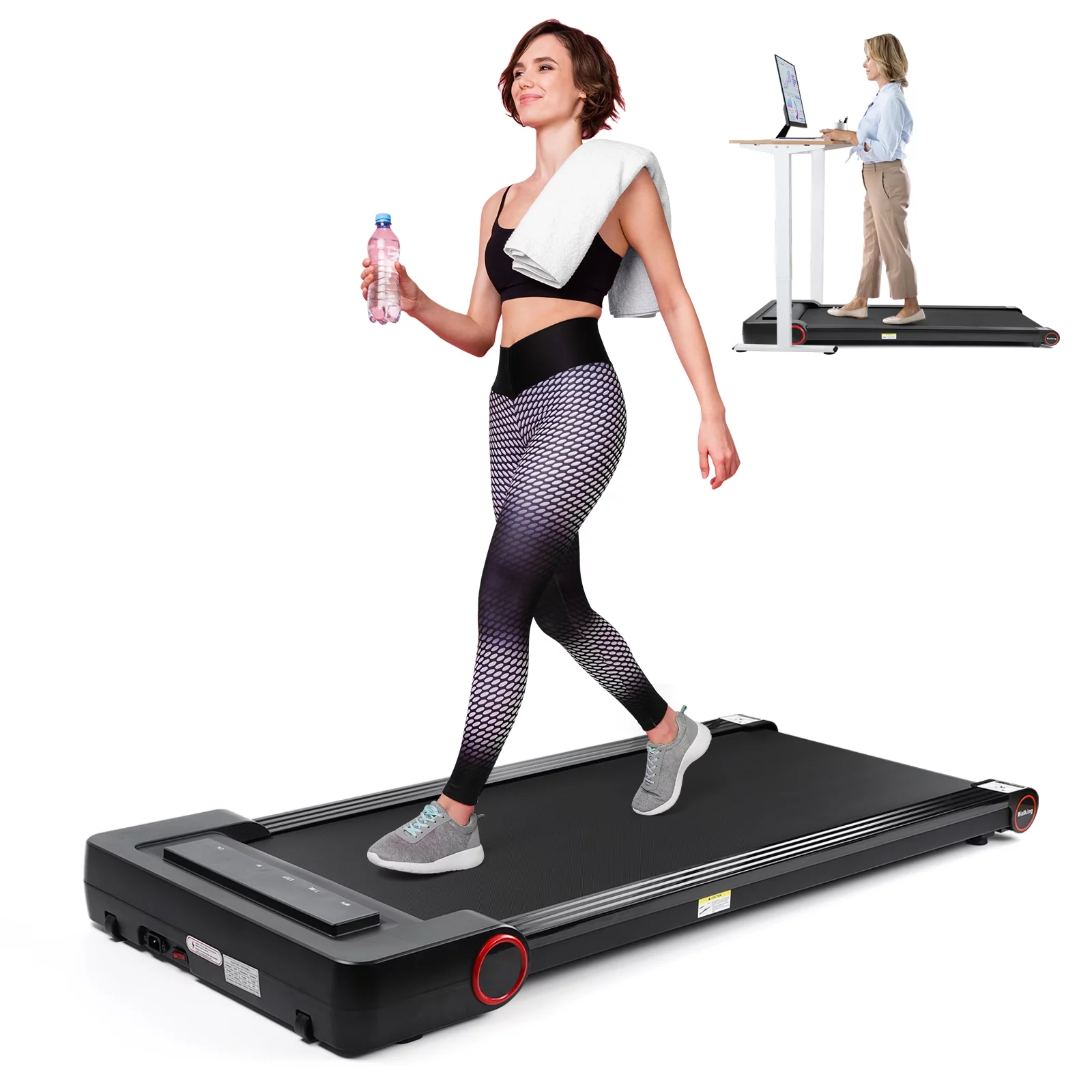 2 in 1 Under Desk Treadmill with 300lbs Weight Capacity, Portable Quiet Compact Walking Pad, Electric Treadmill for Walking and Jogging - Womvr