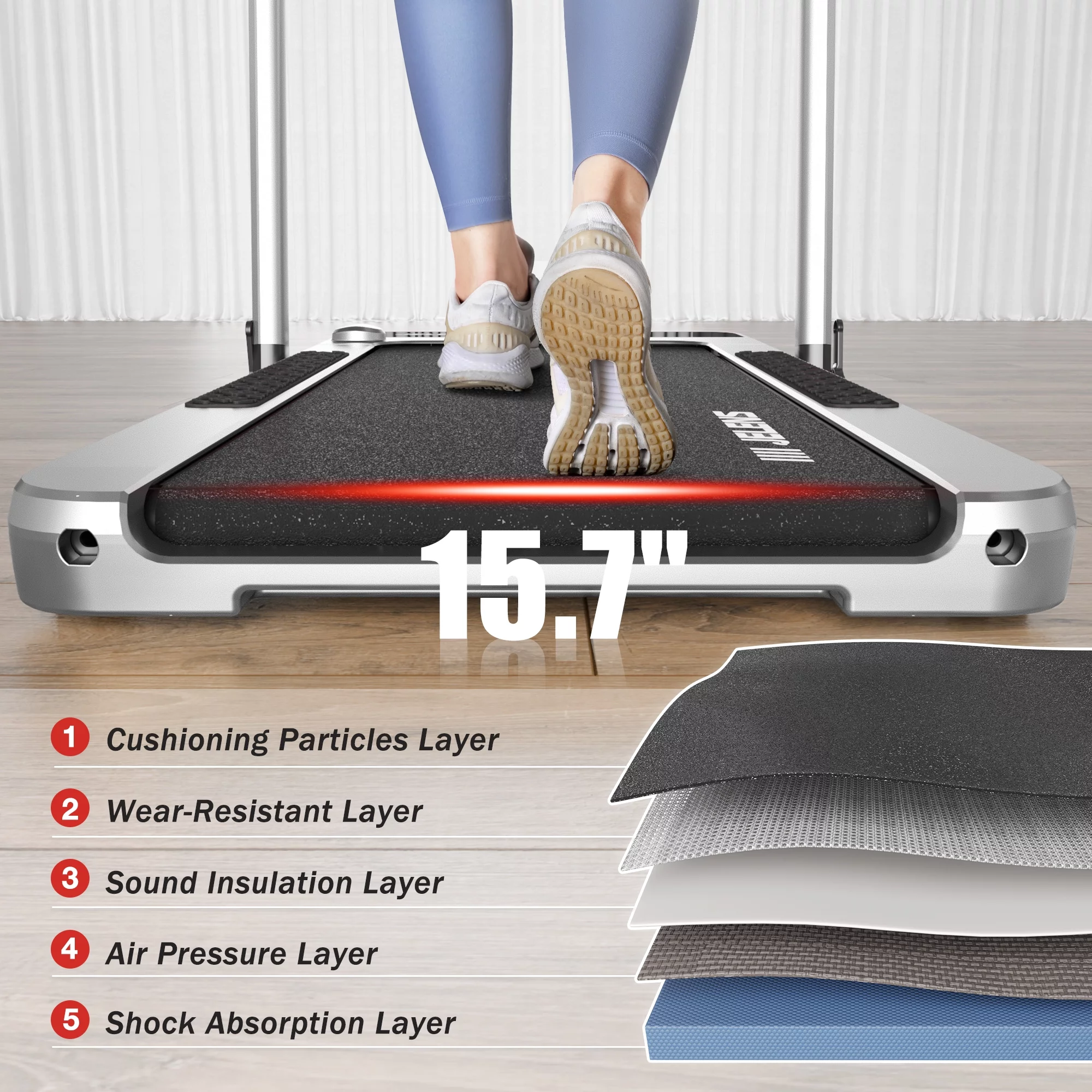 JELENS 2 in 1 Incline Treadmill Under Desk Walking Pad 2.5HP Home Folding Treadmills with Gesture Sensing Control, Walking Machine for Office with Led Display - Womvr