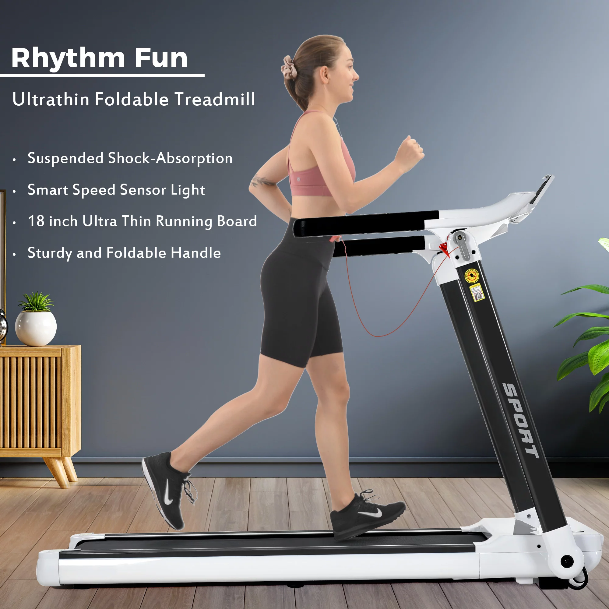 Aukfa Folding Treadmill for Home, 300 lb+ Capacity, 3.5 HP Electric Motorized Treadmill, 8.7 mph Speed, Black - Womvr