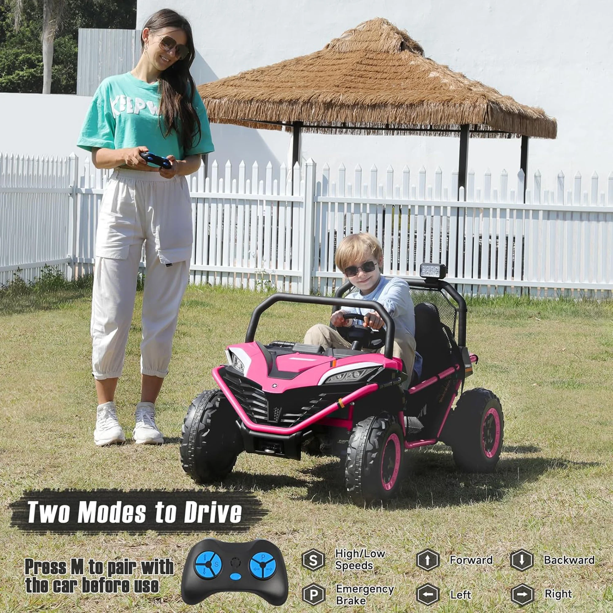 12 V Ride on Car,2 Seater Powered on Truck,4WD Electric Off-Road,Remote Control,Spring Suspension Ride on UTV for 3-8 Kids,Blue - Womvr