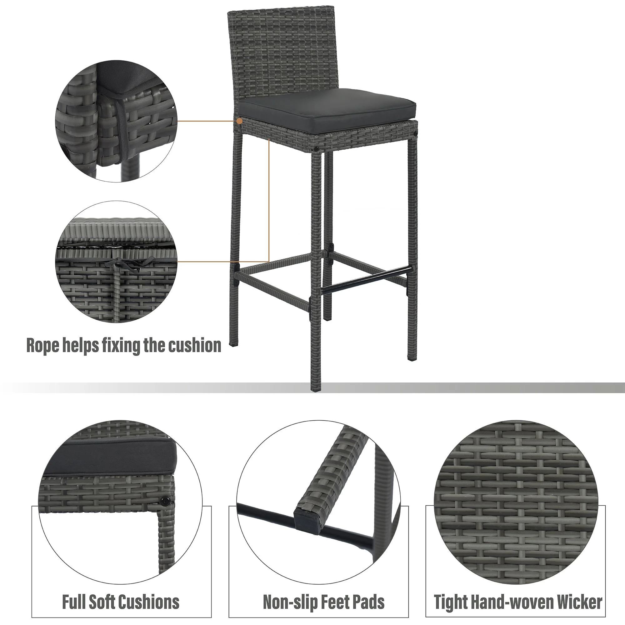 SESSLIFE 5 Piece Outdoor Rattan Dining Set with Storage Shelf, Patio Bar Table and 4 Stools Set, Modern Gray Wicker Outdoor Furniture Sets - Womvr