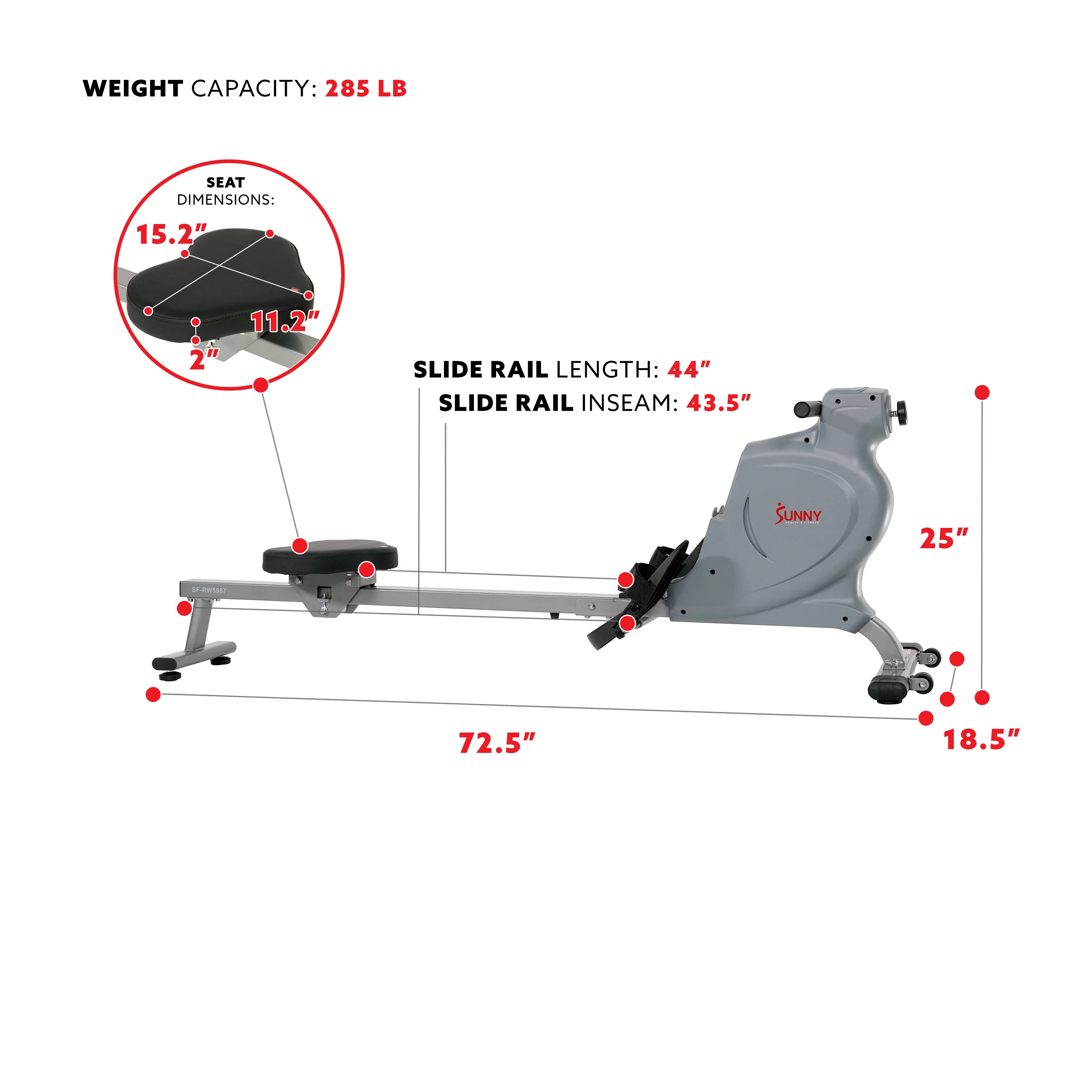 Sunny Health & Fitness Space Efficient Rowing Machine Rower Magnetic Resistance for at Home Exercise Workouts, SF-RW5987 - Womvr