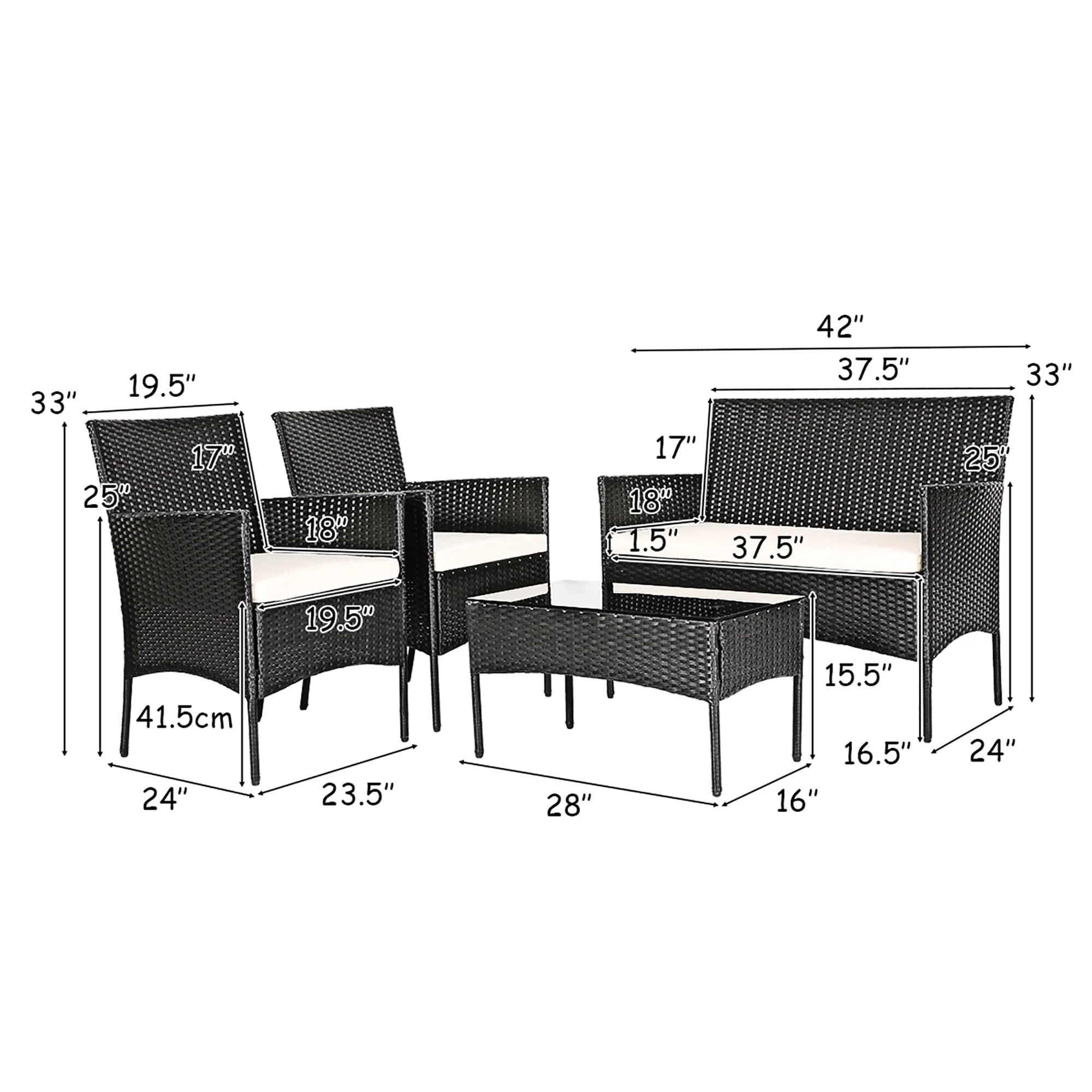 Costway 4PCS Patio Furniture Set Rattan Wicker Conversation Set Outdoor - Womvr