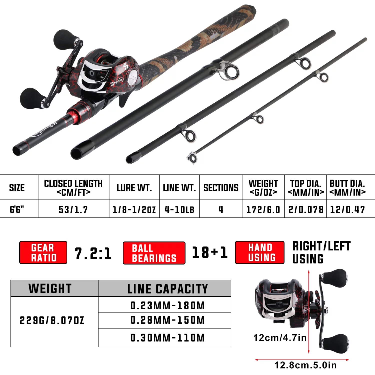 Sougayilang 4-Piece Casting Fishing Rod and Baitcasting Reel Combo Fishing Set - Womvr