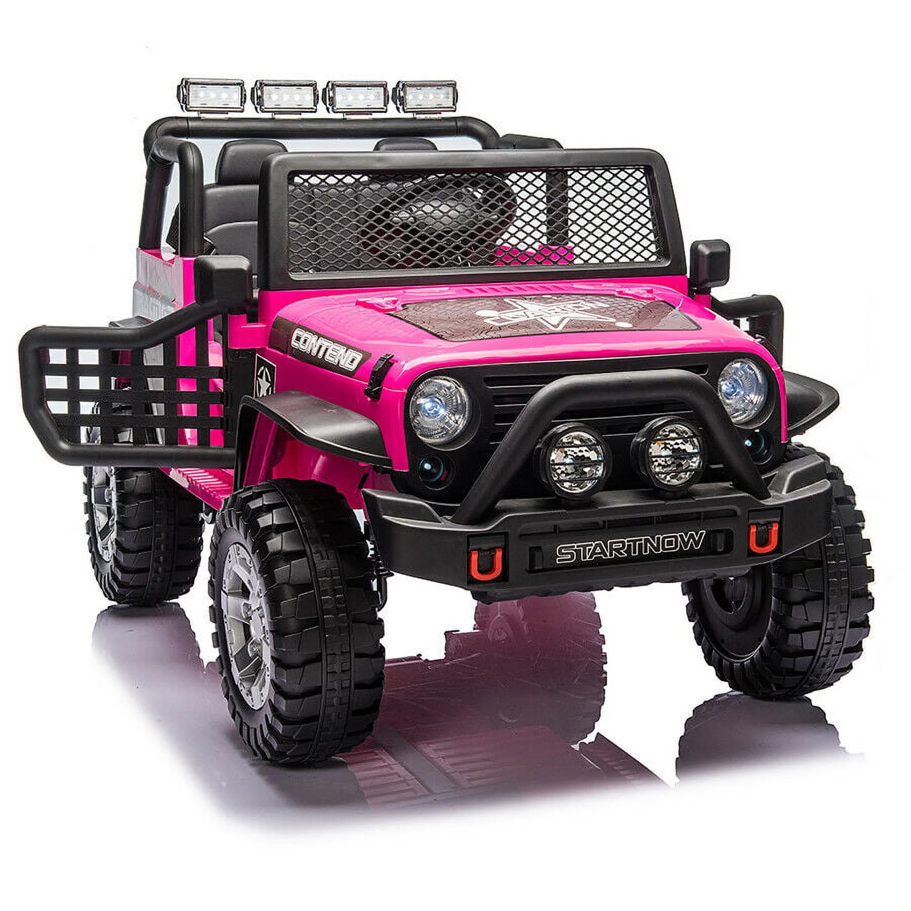 PWFE 12 Volt Kids Electric Car Kids Ride On Car with Remote Control, 2 Seats Kids Jeep with LED Lights, Wheels Suspension, Music, Horn, 110lbs Load(Pink) - Womvr