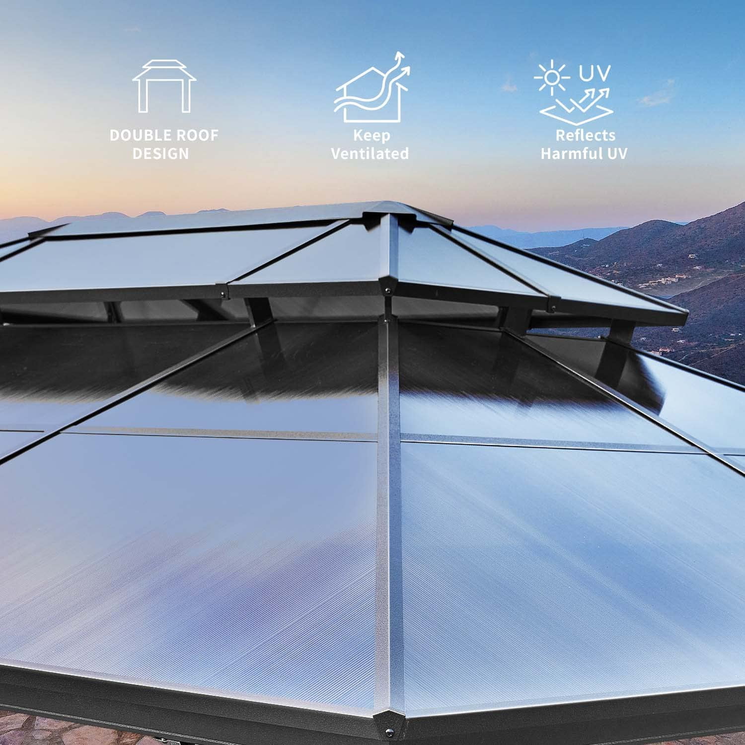 Erommy 10'x13' Hardtop Gazebo with Polycarbonate Double Roof and Aluminum Frame for Garden, Patio, Lawns - Womvr