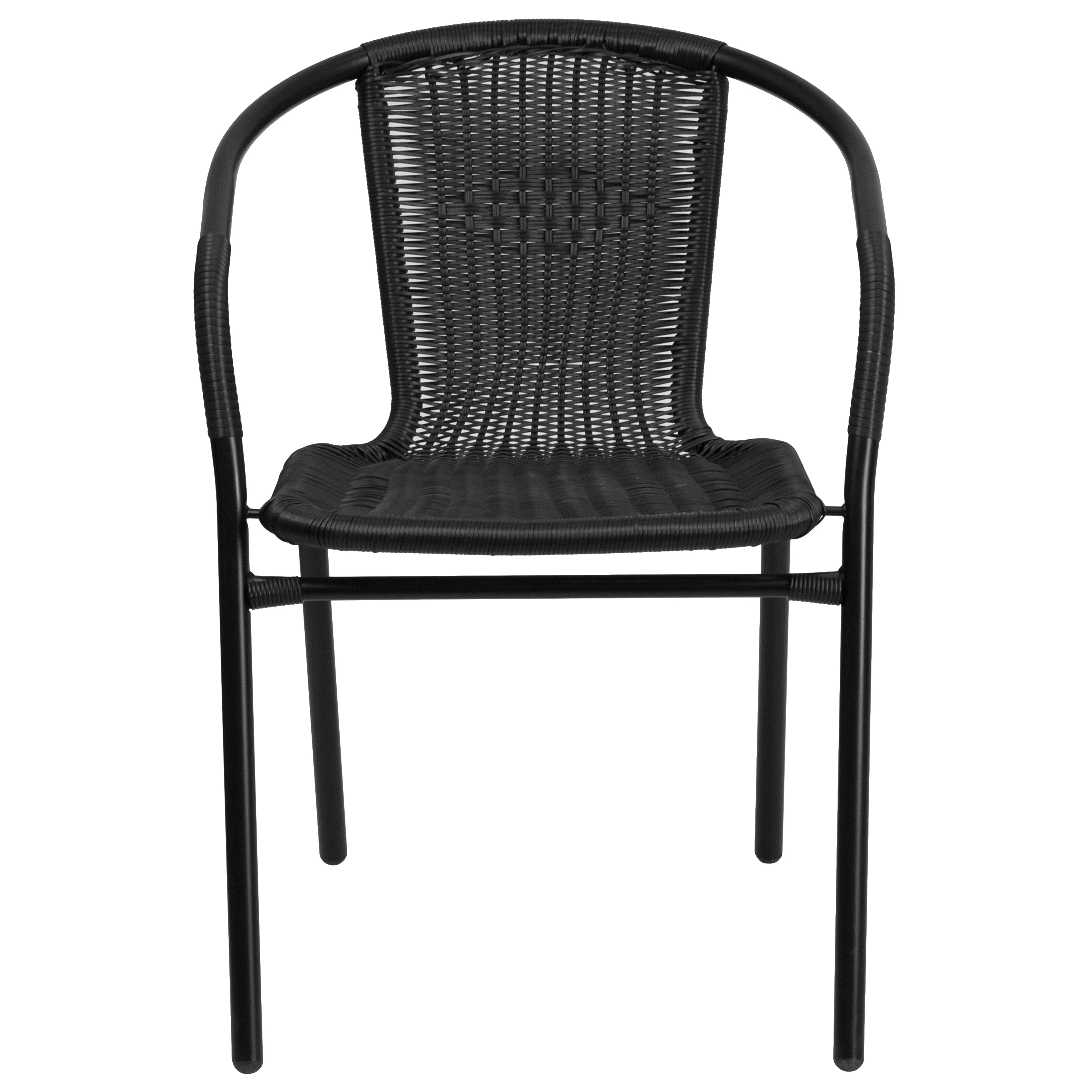 Emma + Oliver 2 Pack Gray Rattan Indoor-Outdoor Restaurant Stack Chair with Curved Back - Womvr