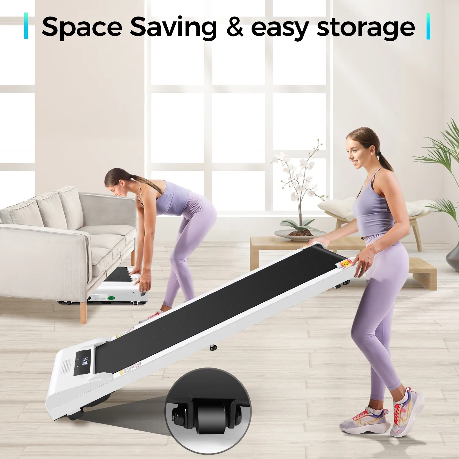 Under Desk Treadmill,2.5HP Installation-Free Slim Flat Compact Treadmill,Electric Quiet Walking Treadmill with LED Display and Wireless Remote Control for Home/Office (pink) - Womvr