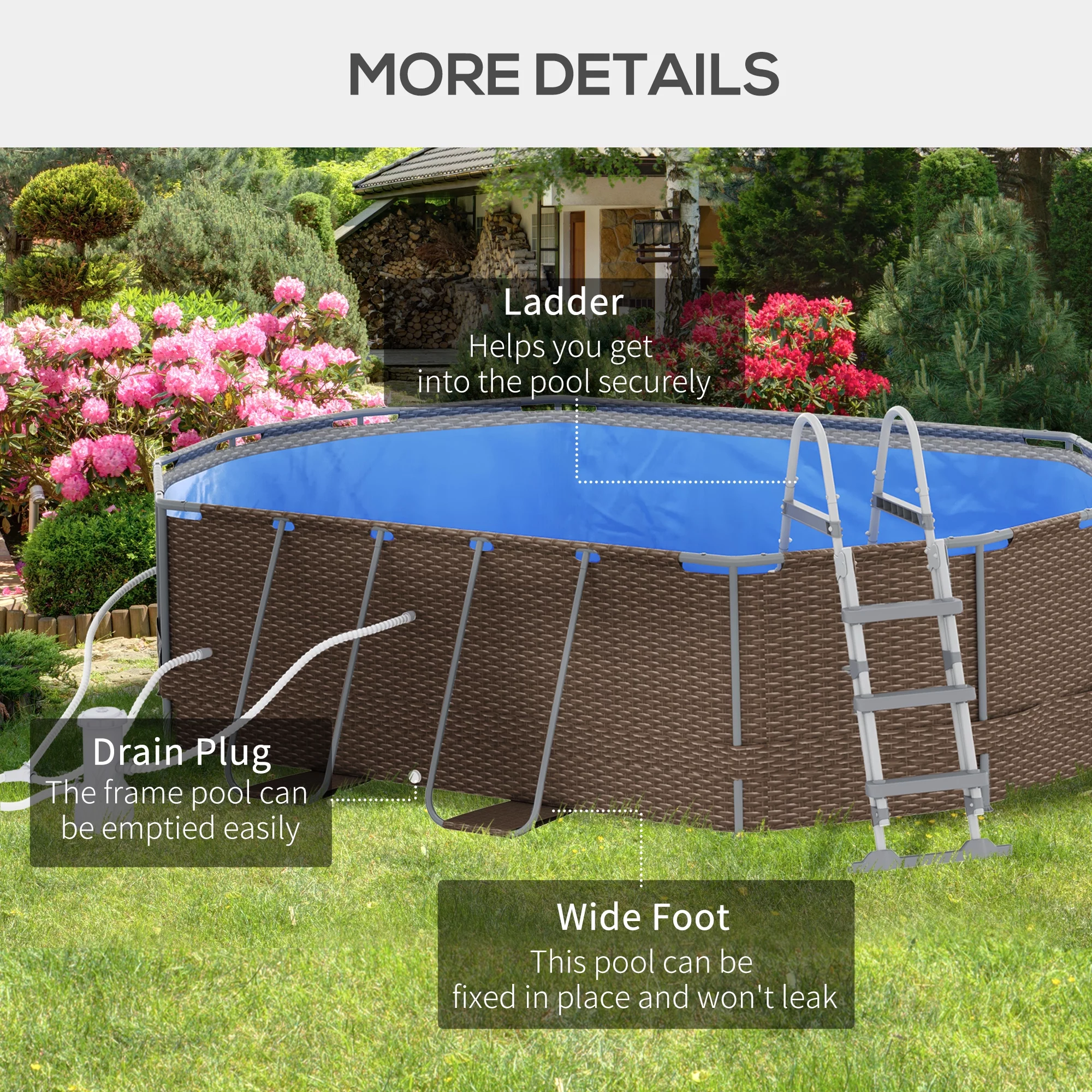 Outsunny Above Ground Swimming Pool, Non-Inflatable Frame Pool, Brown - Womvr