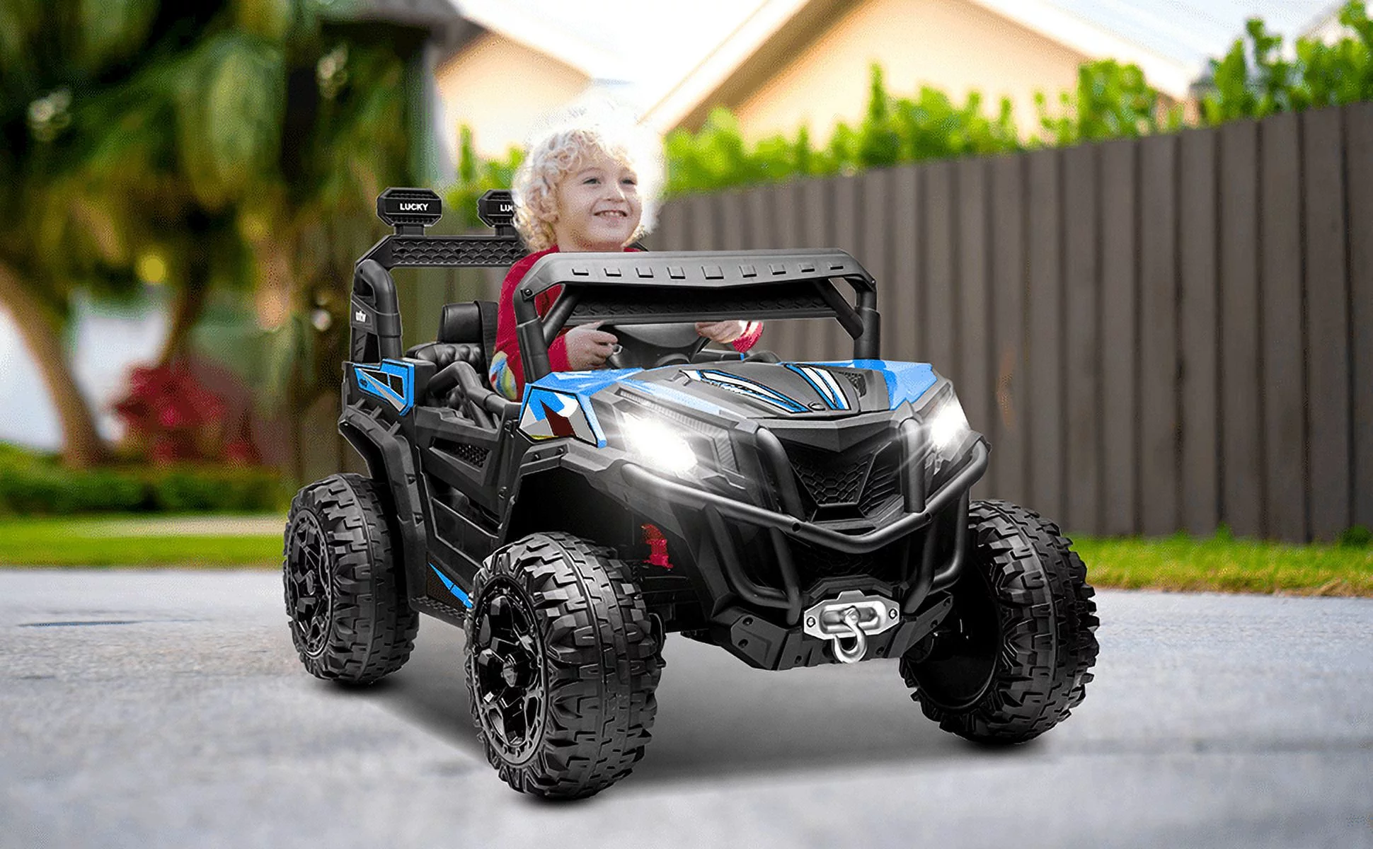 TOKTOO 24V Ride on Car, 4WD Powered Ride on UTV with Remote Control & Trunk Storage Space,  1 Seater Kid Car for Boys Girls -Blue - Womvr