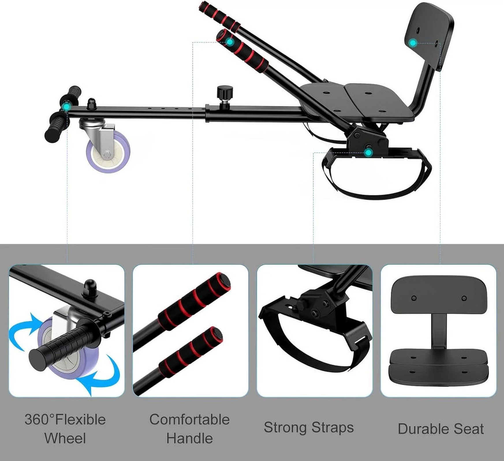 SISIGAD Hoverboard with Seat, 6.5 inch Hoverboard Go Kart Combo with Bluetooth Speaker & LED Lights for Kids Adults - Womvr