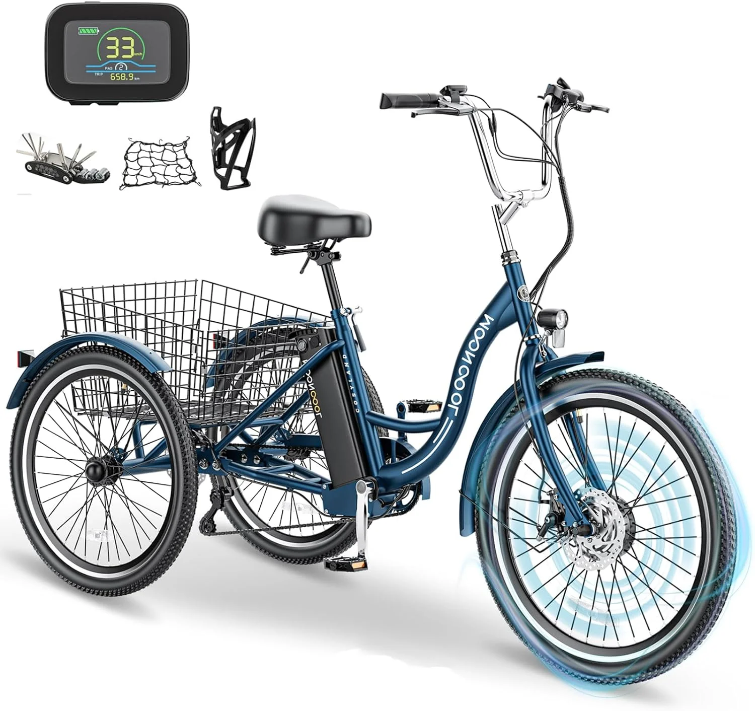 MOONCOOL Electric Tricycle, 350W 36V 24 Inches 7 Speeds 3 Wheels Electric Bikes for Adults, Motorized Electric Trike Three Wheel Electric Bicycle - Womvr