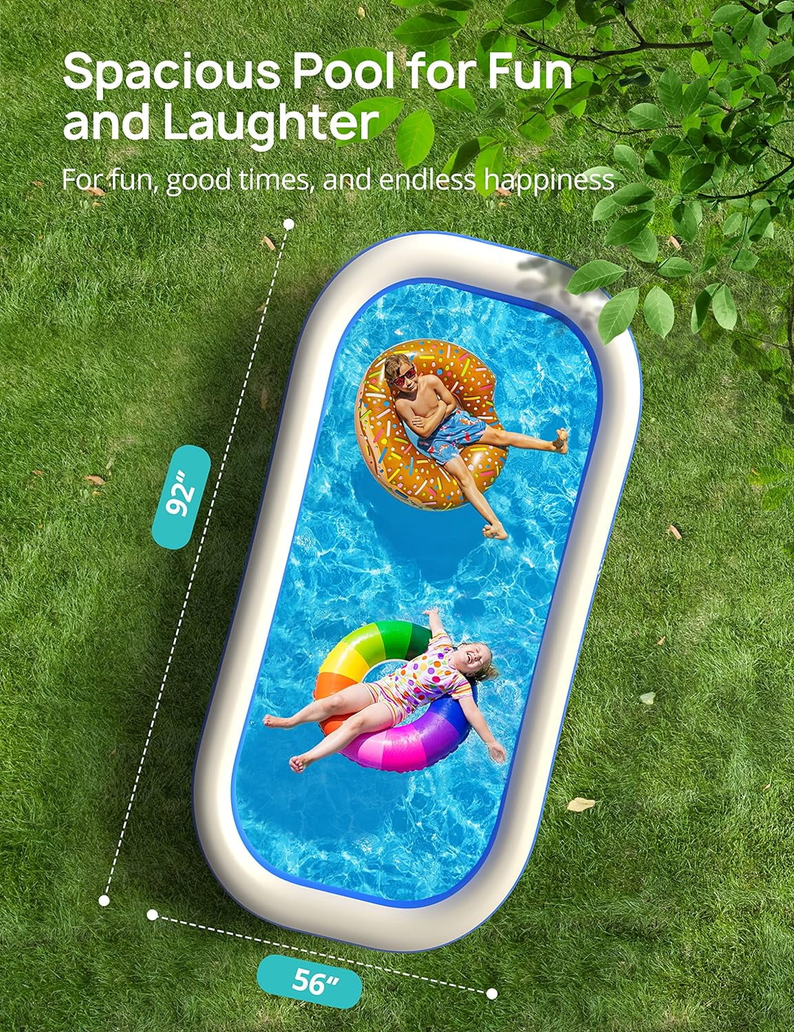 Sable Inflatable Pool, 95 x 75 x 40in Rectangular Swimming Pool for Toddlers, Kids, Family, Above Ground, Backyard, Outdoor - Womvr