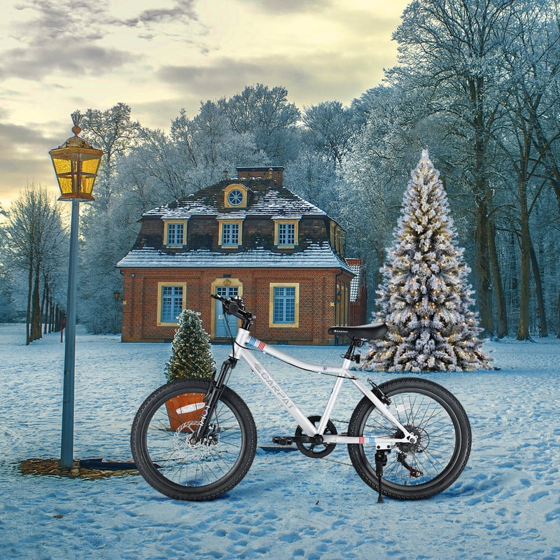 Okimo 20in Mountain Bike 7-Speed Kids Bike with Ergonomic Durable Steel Frame for Ages 8-12 Boys and Girls, White - Womvr