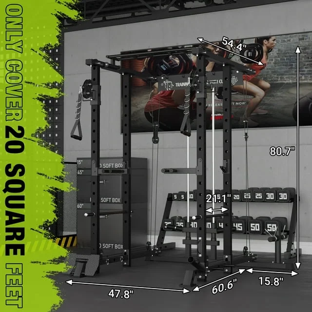 Mikolo Power Rack Cage, 1500 lbs Weight Rack with Cable Crossover Machine,Multi-Function Squat Rack with J Hooks,Dip Bars and Landmine for Home Gym (Black), Plate Loaded Machine - Womvr