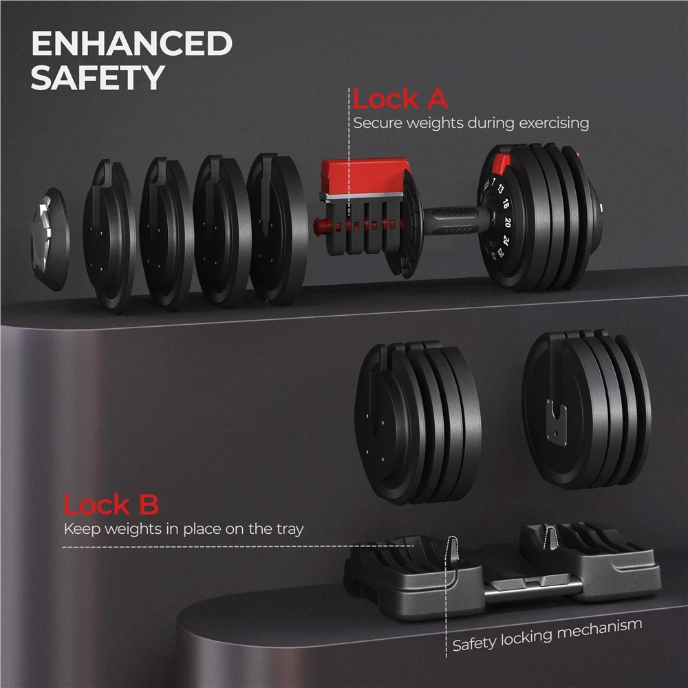 Yaheetech 12-in-1 Adjustable Dumbbell Set with Tray, Black - Womvr