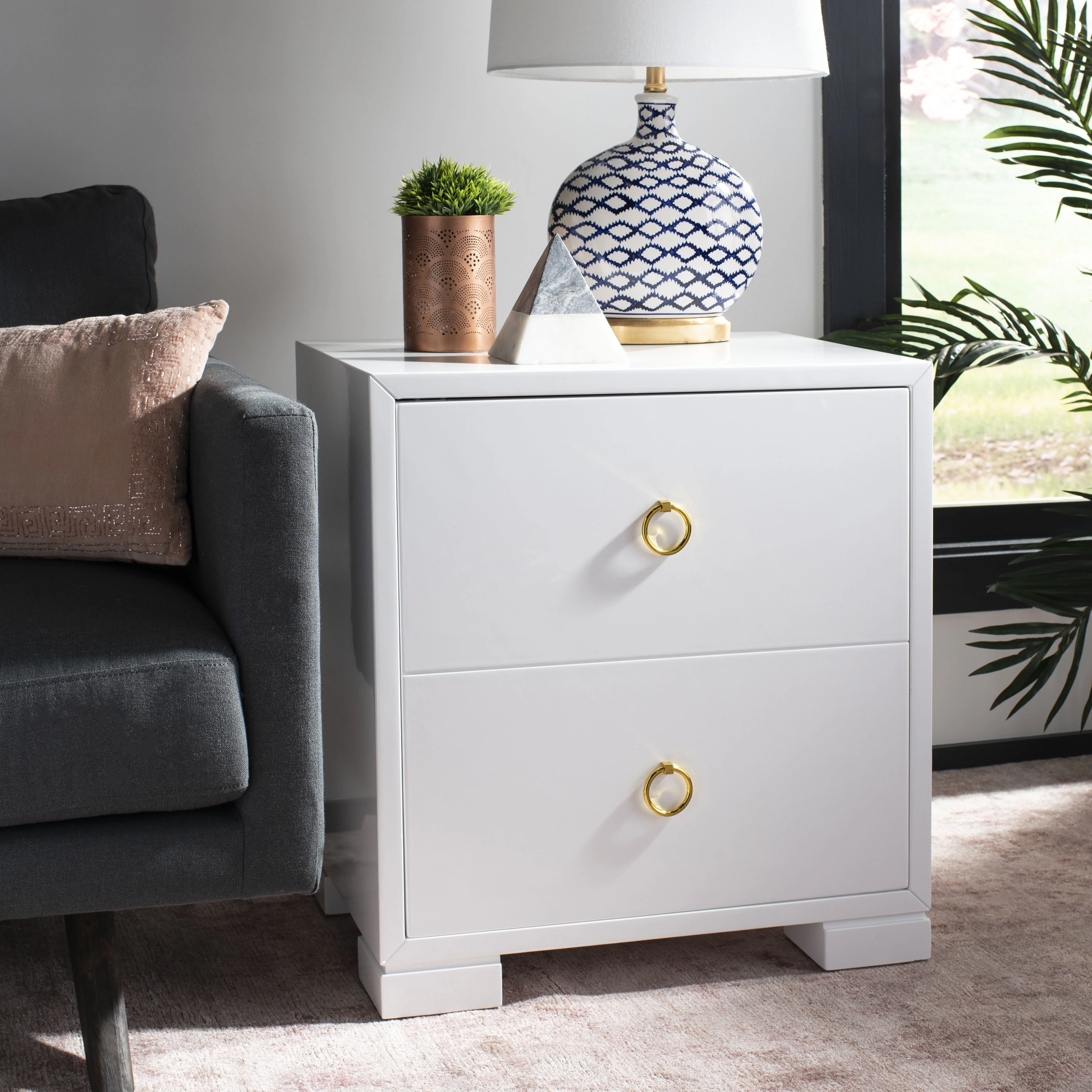 Safavieh Couture Laila Glam Lacquer Chest with 2 Shelves - Womvr