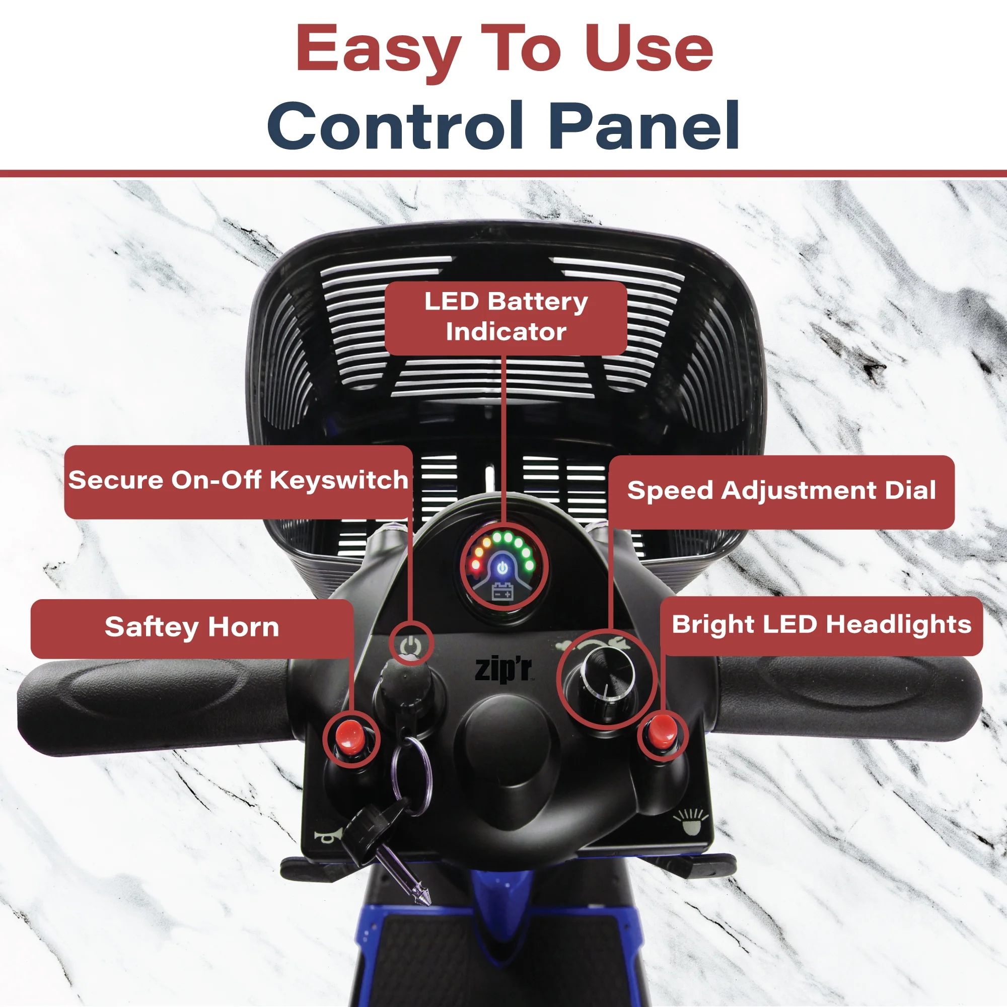 Zip'r Roo 3-Wheel Travel Mobility Scooter, Red - Womvr