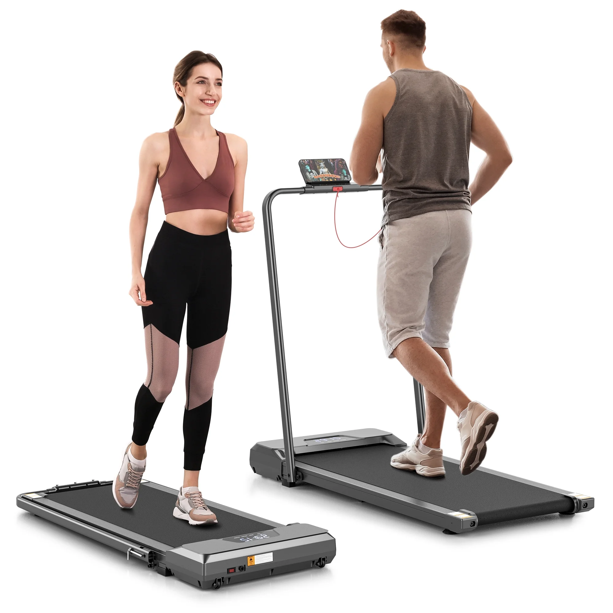 Treadmill 2 in 1 Walking Pad Treadmill Folding 7.5 MPH Running Under Desk Treadmill with Remote Control and LED Display for Home Office Use - Womvr