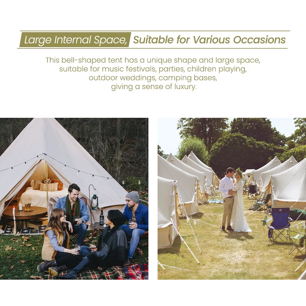 TOMOUNT Canvas Tent Bell Tent Yurt with Stove Jack Zipped Floor for Glamping 10ft/3m Dia 38LBS - Womvr