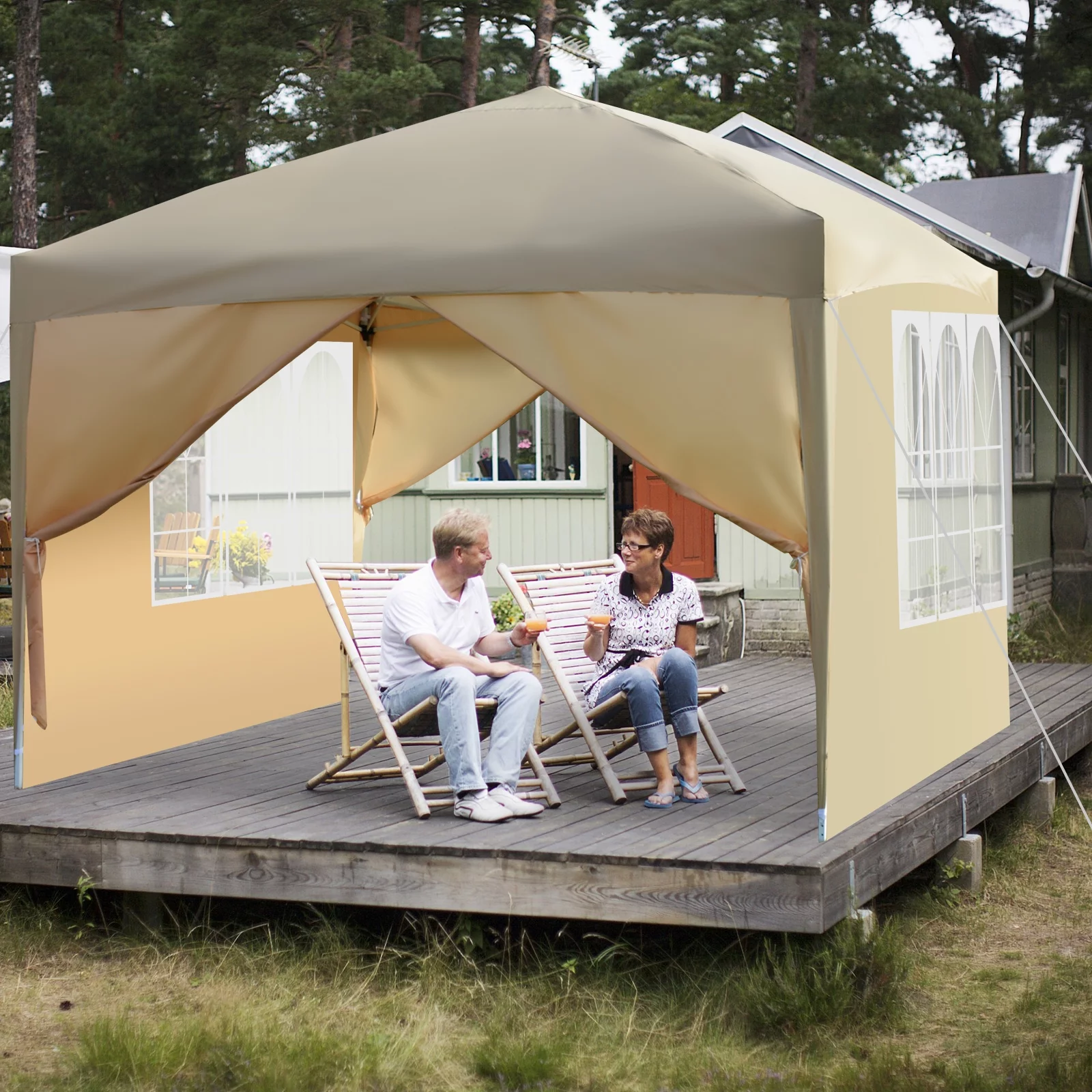 Zimtown 10ft x 10ft Base/8ft x 8ft Top Pop up Canopy Tent Instant Practical Waterproof Folding Tent with Carry Bag - Womvr