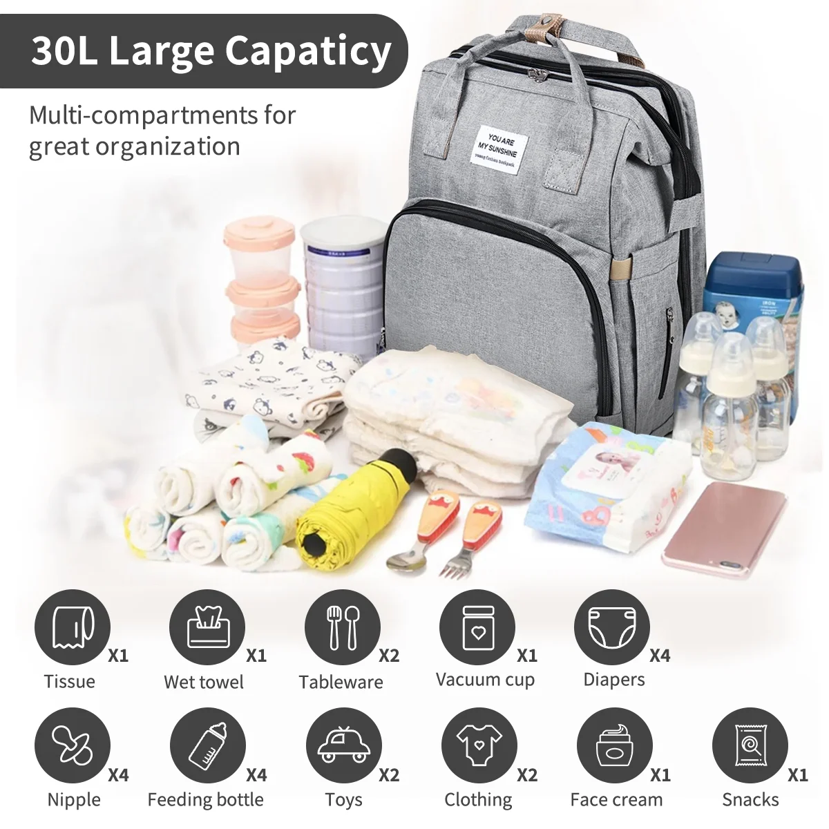 Diaper Bag Backpack,Multifunction 3 in 1 Waterproof Travel Back Pack,Baby Changing Bags with Changing Pad, Stroller Straps, Unisex, Green - Womvr