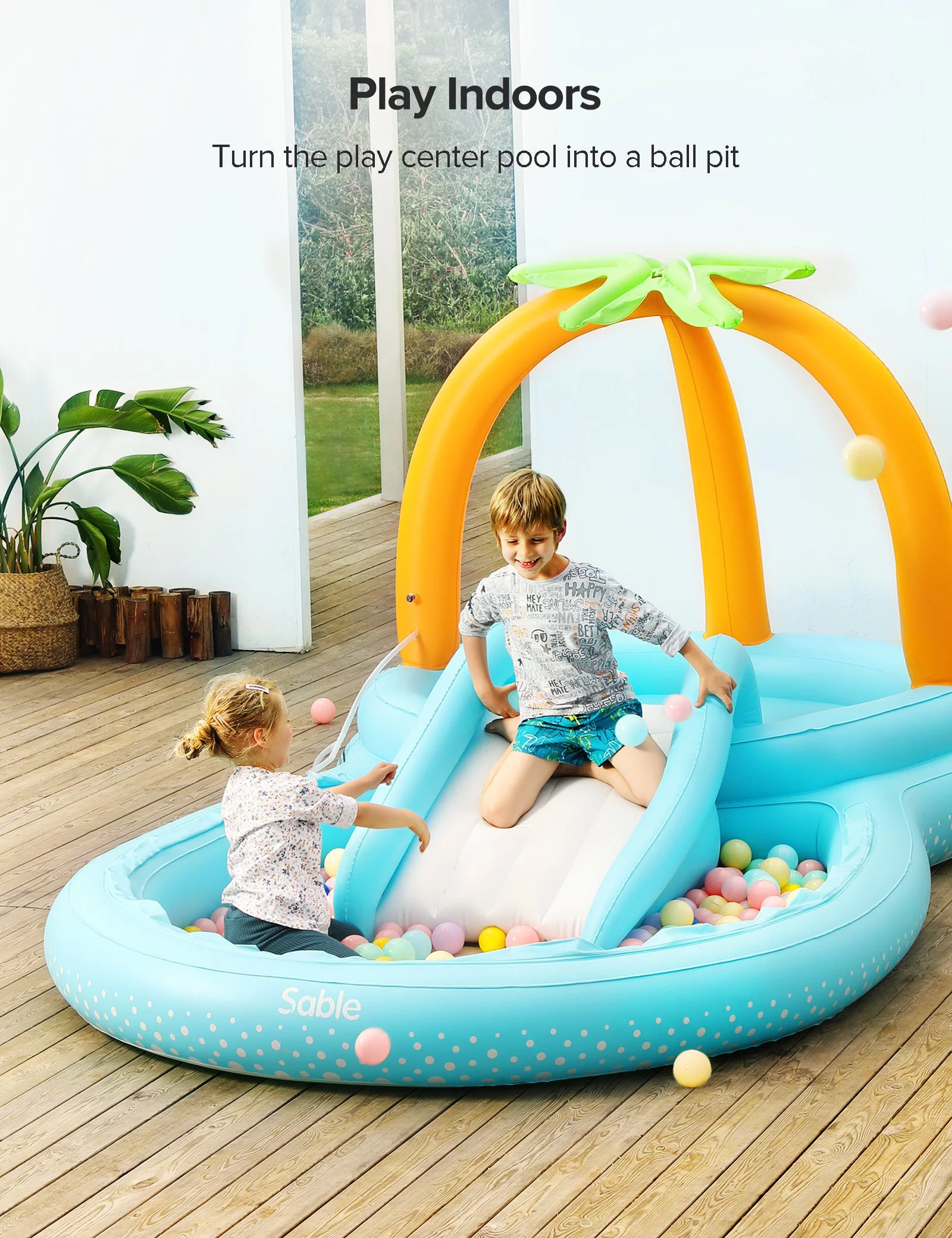 Sable Inflatable Play Center Wading Pool with Slide for Kids, Family Children Garden Backyard Pool, 111 x 70 x 61 inch - Womvr