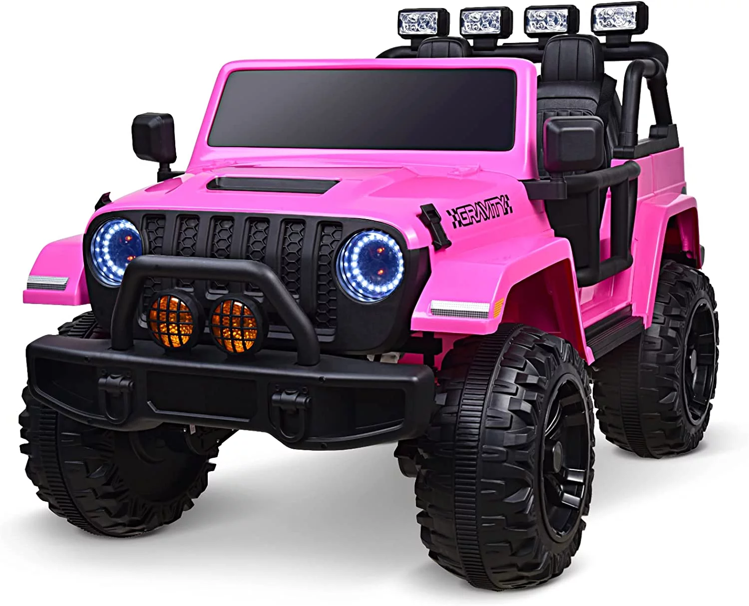 Joywhale 24V 2 Seater Kids Ride on Truck Easy-Drag 4WD, with 4X75W Powerful Engine, Remote, Suspension & Car Cover, White - Womvr