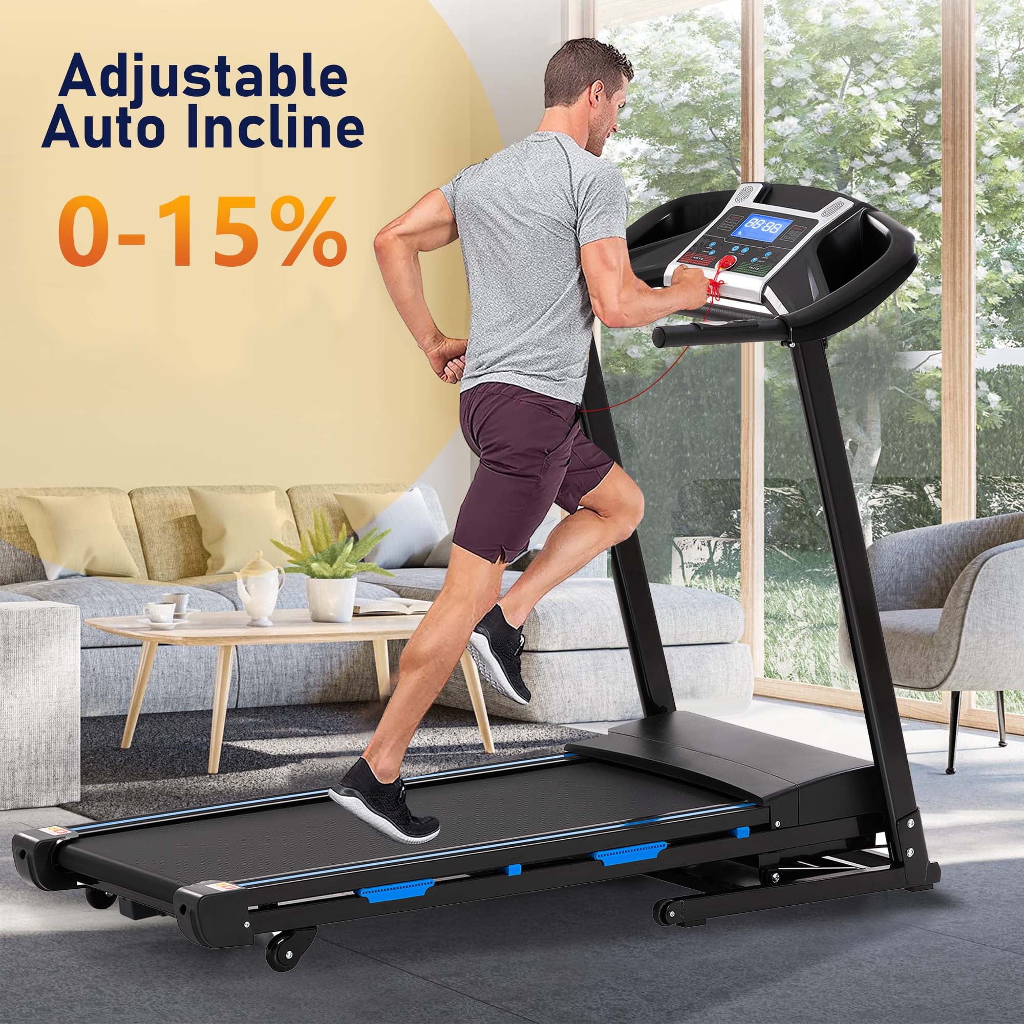 Aukfa 3.5 HP Folding Treadmill with Incline for Home Office Workout, 300 lbs+ Capacity, Green - Womvr