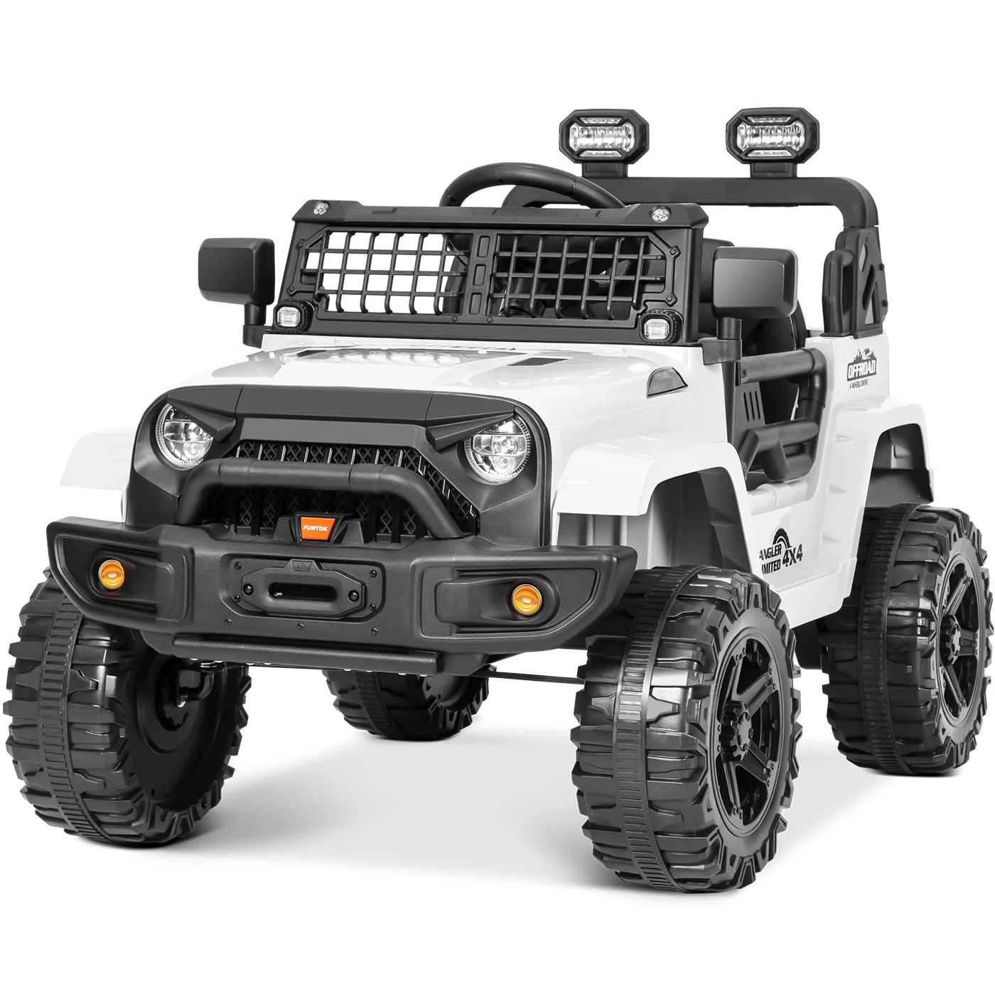 FUNTOK Kids 12V Electric Ride on Toy Car with Remote Control, Spring Suspension, DIY Stickers and Music Player - Womvr