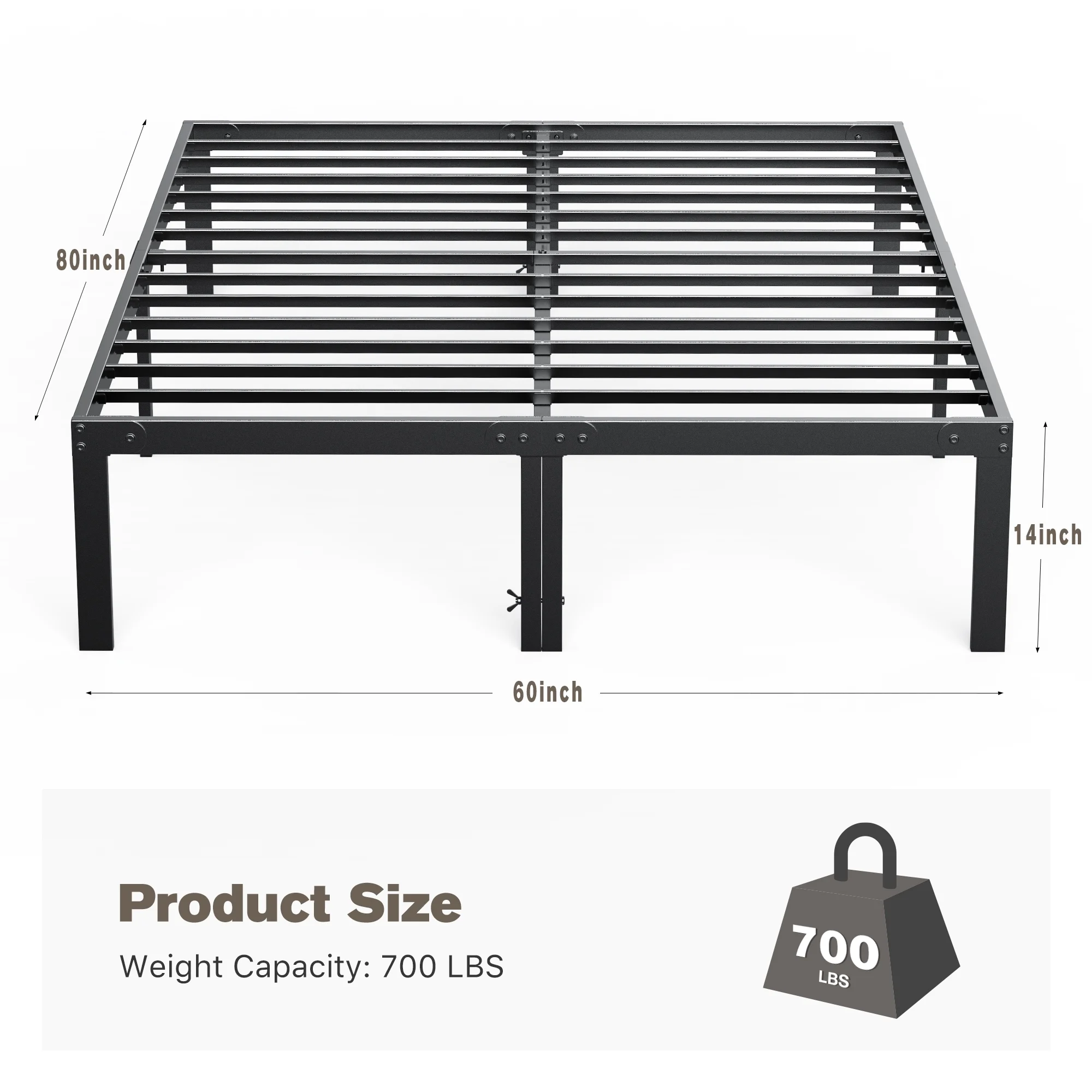 Bed Frame - Full Size Heavy Duty Platform Bed with Underbed Storage, 14-Inch High Steel Slat Support, Non-Slip Design, No Box Spring Required - Womvr