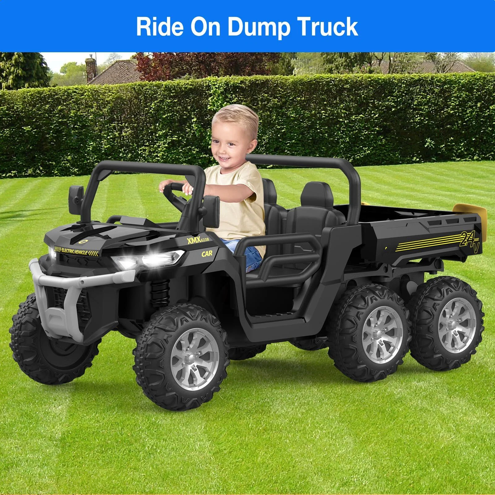 Shininglove 24V Kid Ride on Dump Truck, 6 Wheels Kids Electric Ride on Toy Cars with Trailer, Gift Toys for 3-8 Yrs Old Boys Girls, Rose Red - Womvr