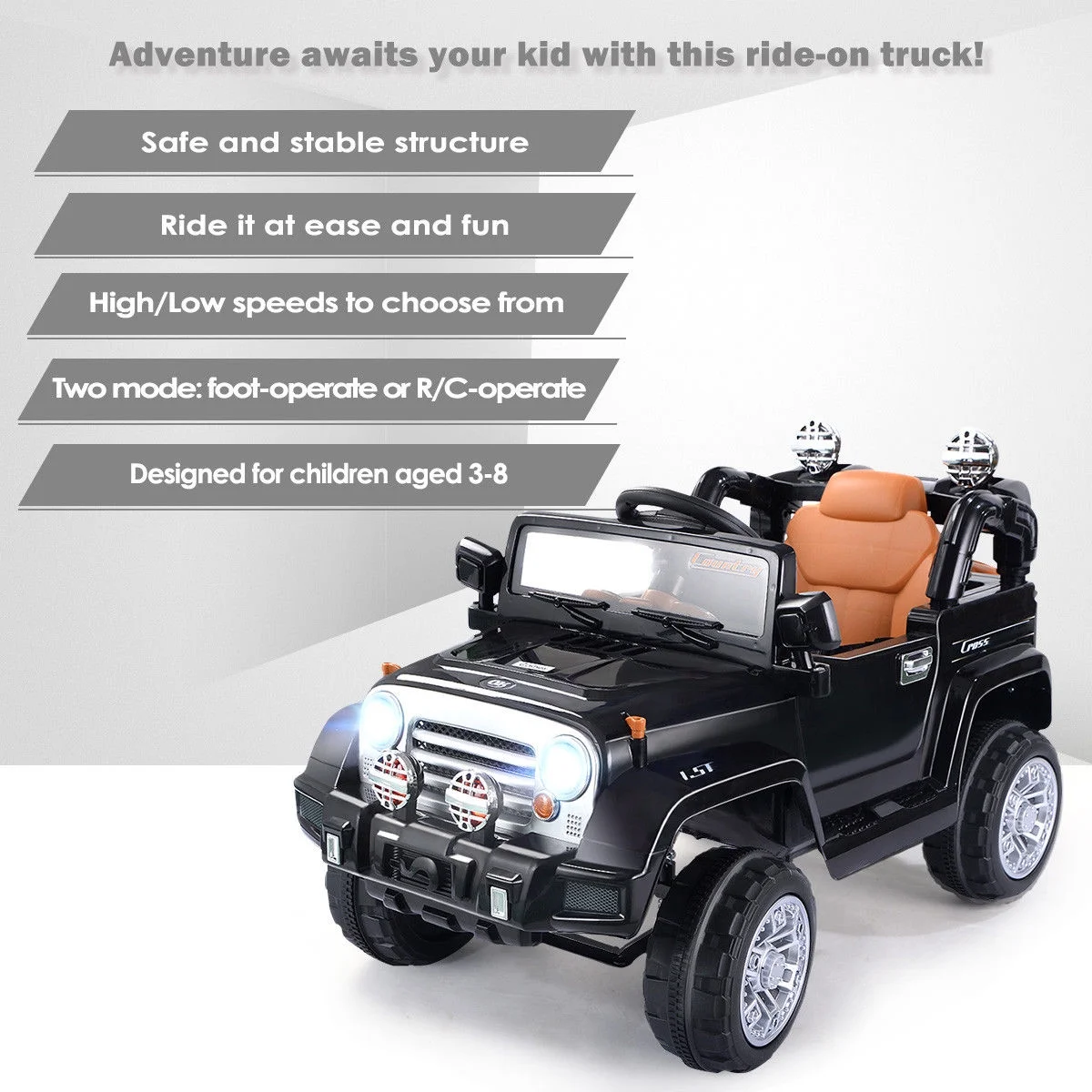 Costway 12V MP3 Kids Ride On Truck  Car RC Remote Control with LED Lights Music Green - Womvr