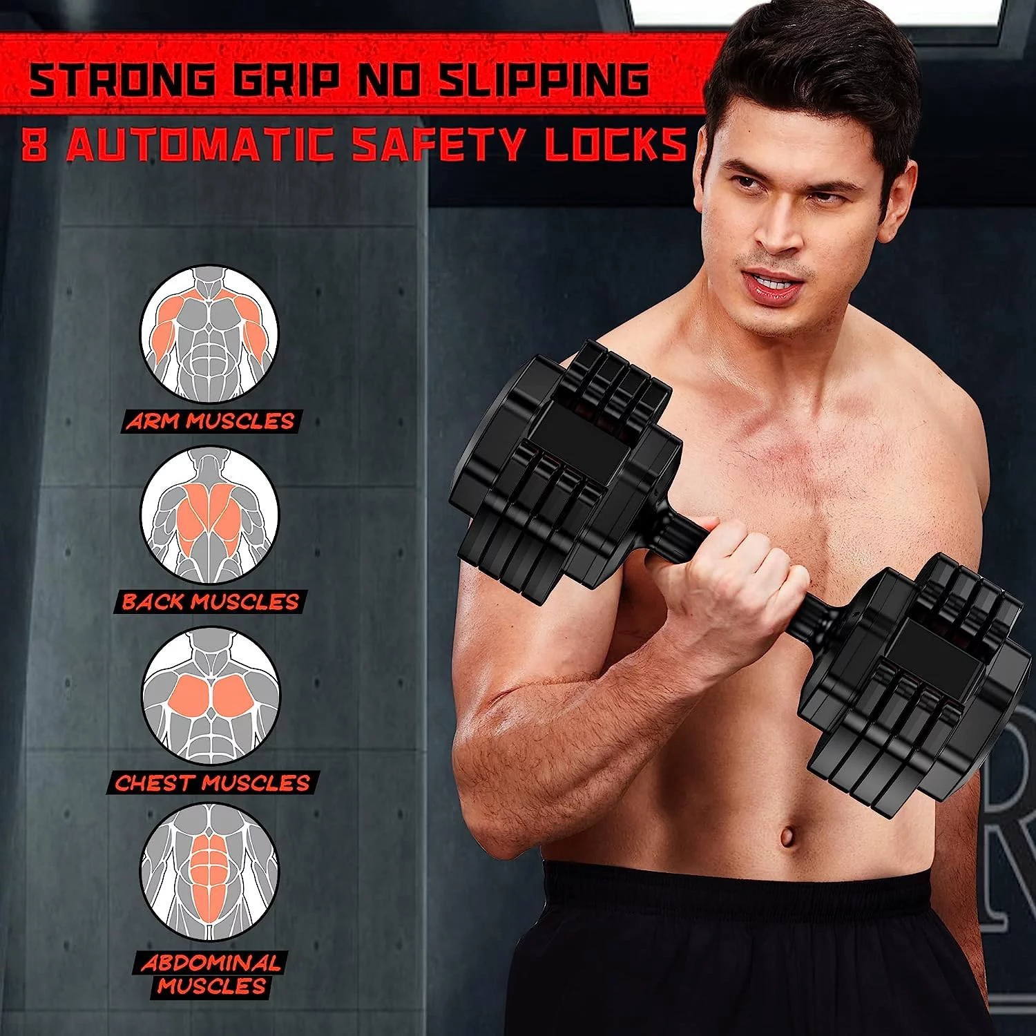 YSSOA Adjustable Dumbbell 55lb with Anti-Slip Metal Handle - Dumbbell for Full Body Workout Fitness with Tray - Womvr