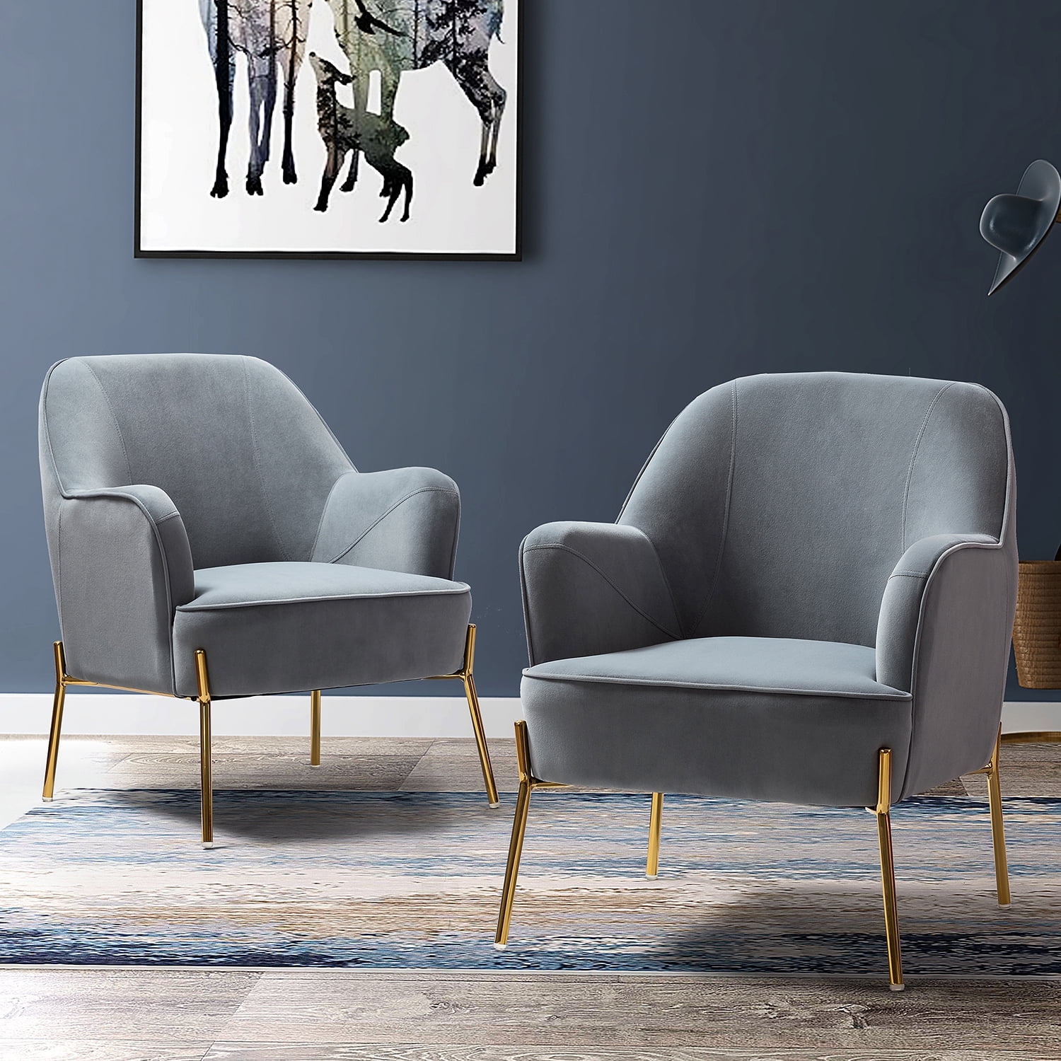 Velvet Upholstered Accent Chair Metal Legs Curved Backrest Lounge Home Armchair Bedroom Adult Pink - Womvr