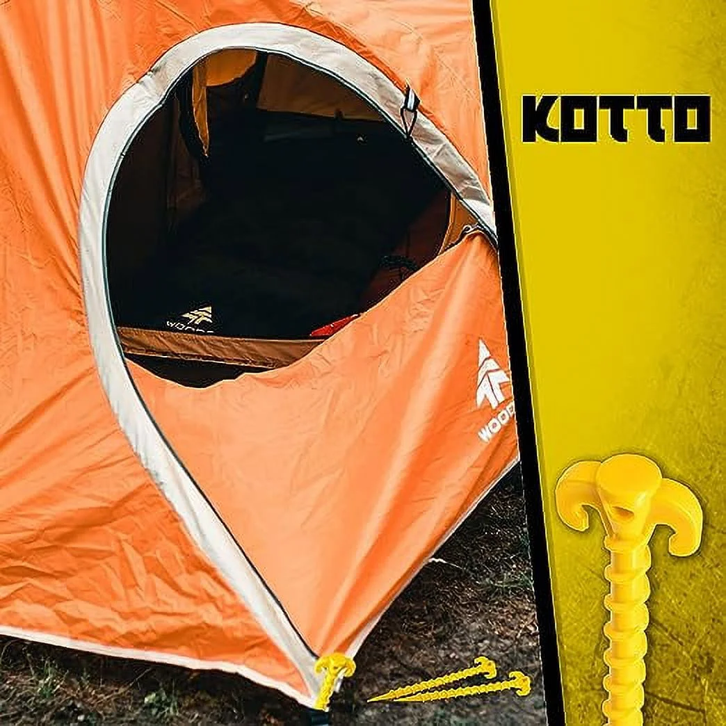 Kotto Large 10 inch Yellow Outdoor Tent Stakes Ultimate Ground Anchor Pegs, 8-Pack Heavy Duty Screw Style Plastic Ground Stakes - Womvr