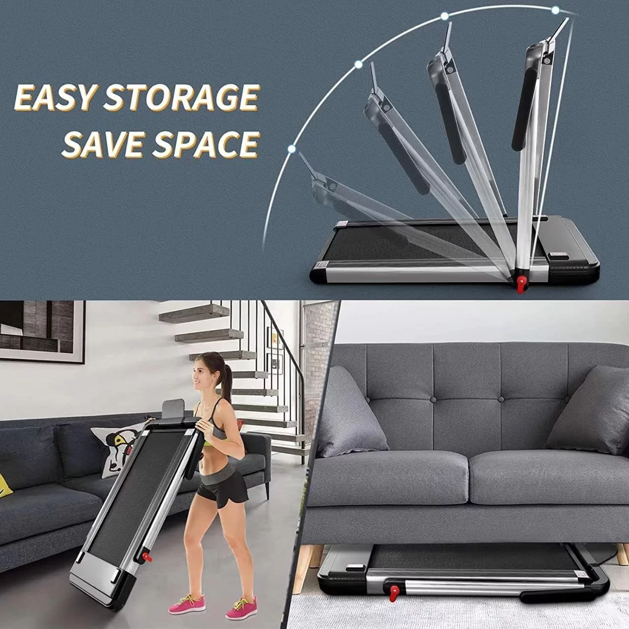 Under Desk Treadmill 2 in 1 Folding Portable Treadmill, Walking Treadmill 2.25HP, Under Desk Electric Treadmill with Remote APP Control LED Display Phone Holder No Needed Assembly for Home & Gym - Womvr