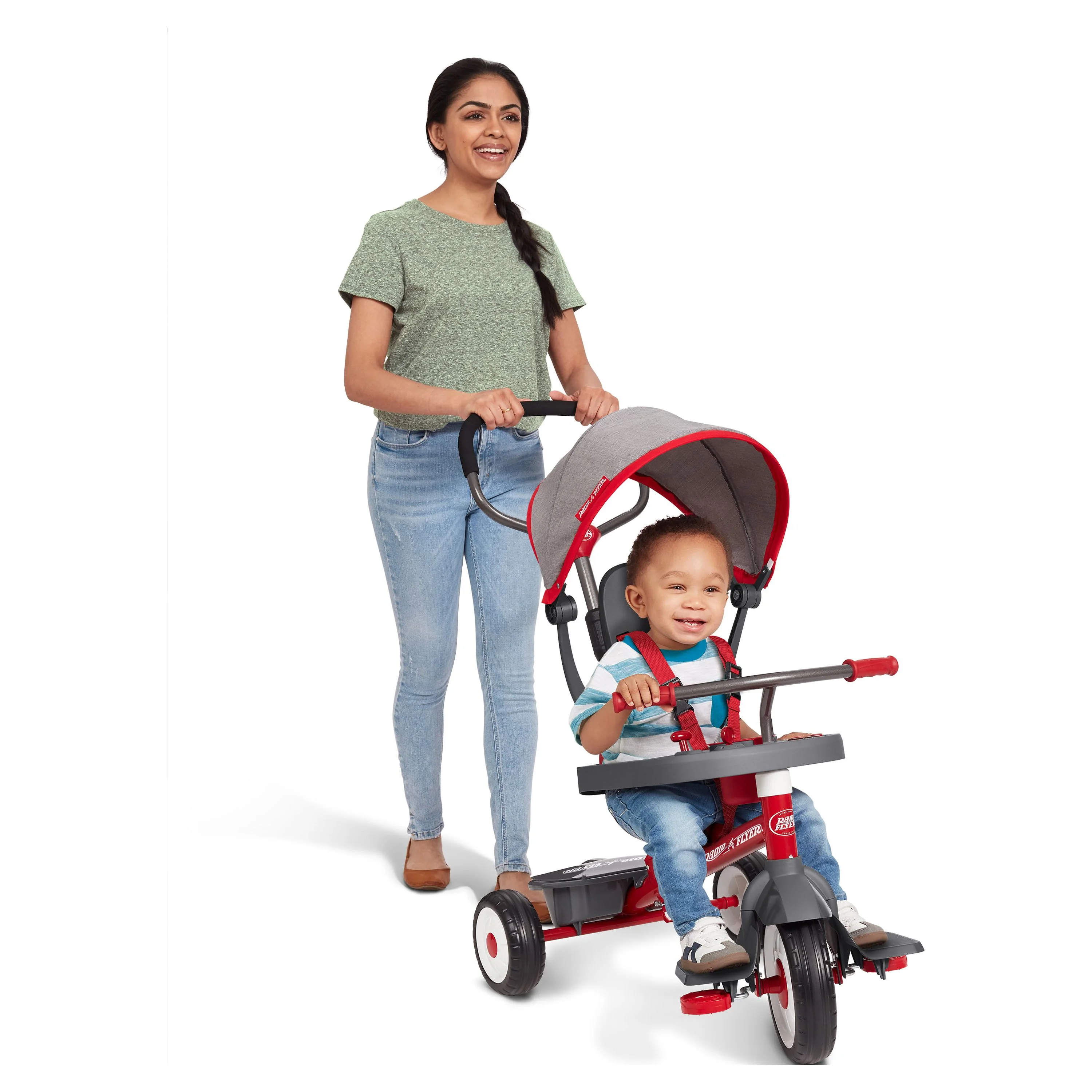 Radio Flyer, 4-in-1 Stroll 'N Trike with Activity Tray, Red & Gray, Convertible Tricycle,  Unisex - Womvr
