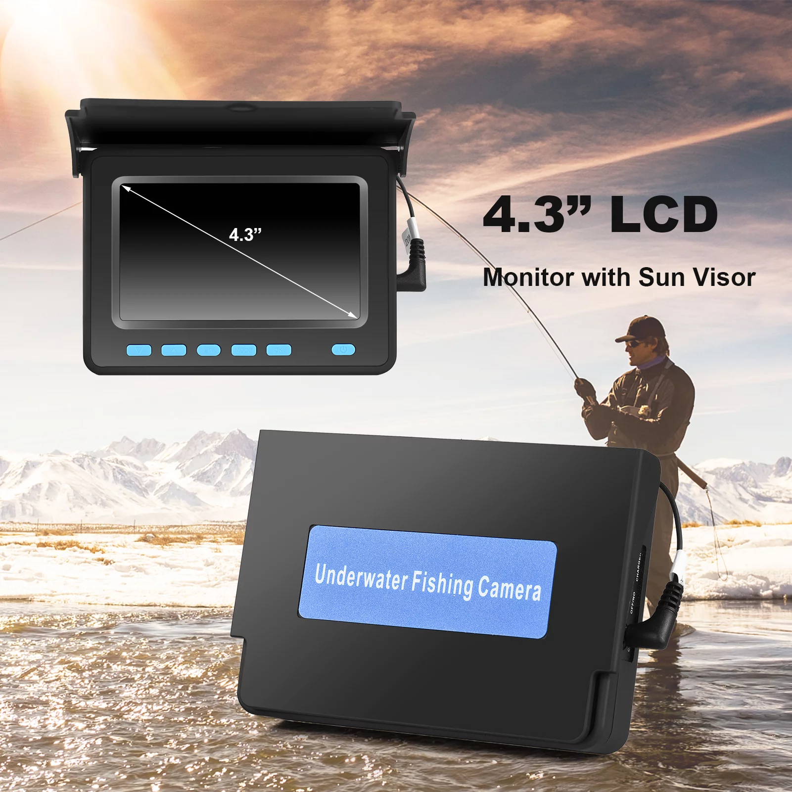 Htovila 20M30M 1200TVL Underwater Fishing Fish Finder 4.3'' LCD Monitor 8PCS IR for Ice Boat Fishing - Womvr